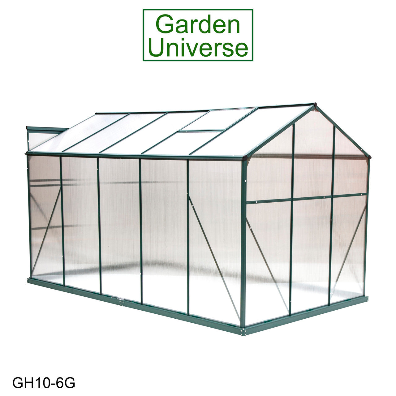Greenhouse 6' x 10' Green Aluminium Frame Polycarbonate Panels and Free Base