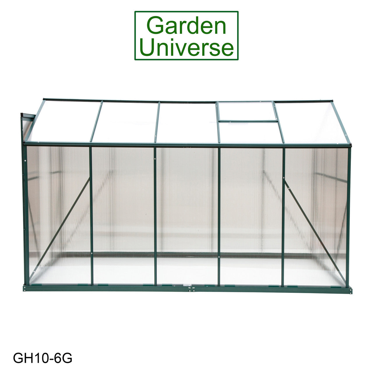 Greenhouse 6' x 10' Green Aluminium Frame Polycarbonate Panels and Free Base