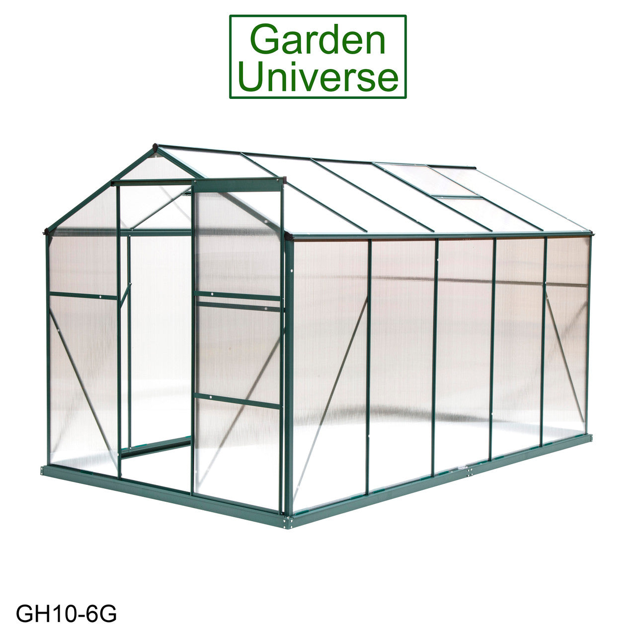 Greenhouse 6' x 10' Green Aluminium Frame Polycarbonate Panels and Free Base