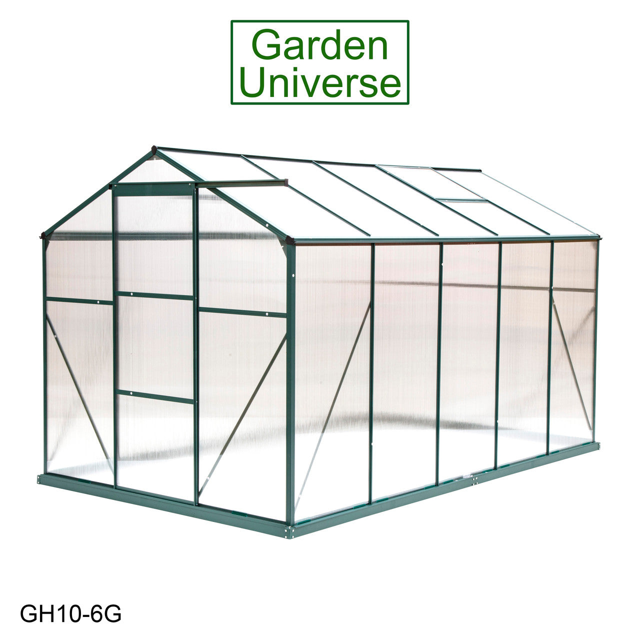 Greenhouse 6' x 10' Green Aluminium Frame Polycarbonate Panels and Free Base