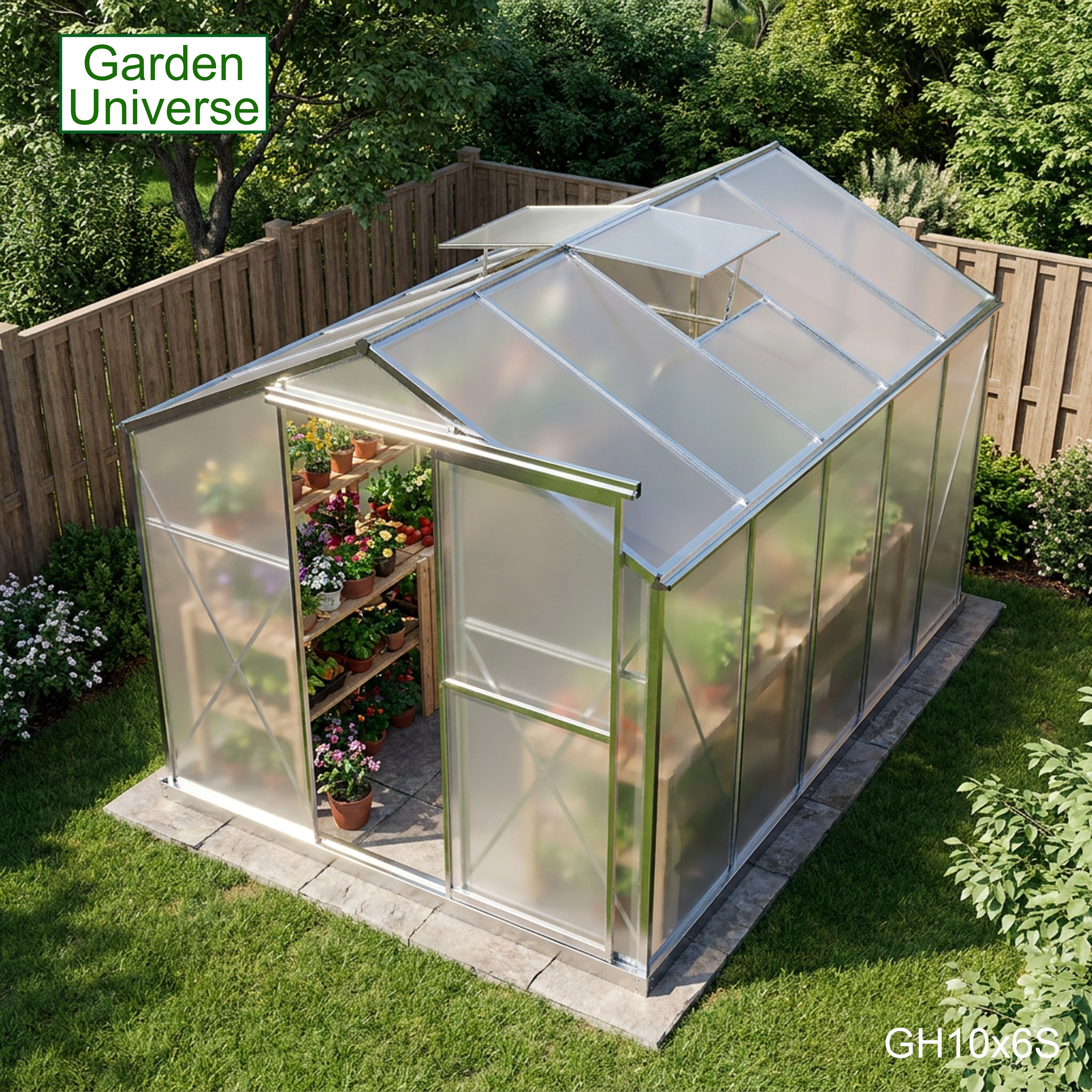 Greenhouse 6' x 10' Silver Aluminium Frame Polycarbonate Panels and Free Base