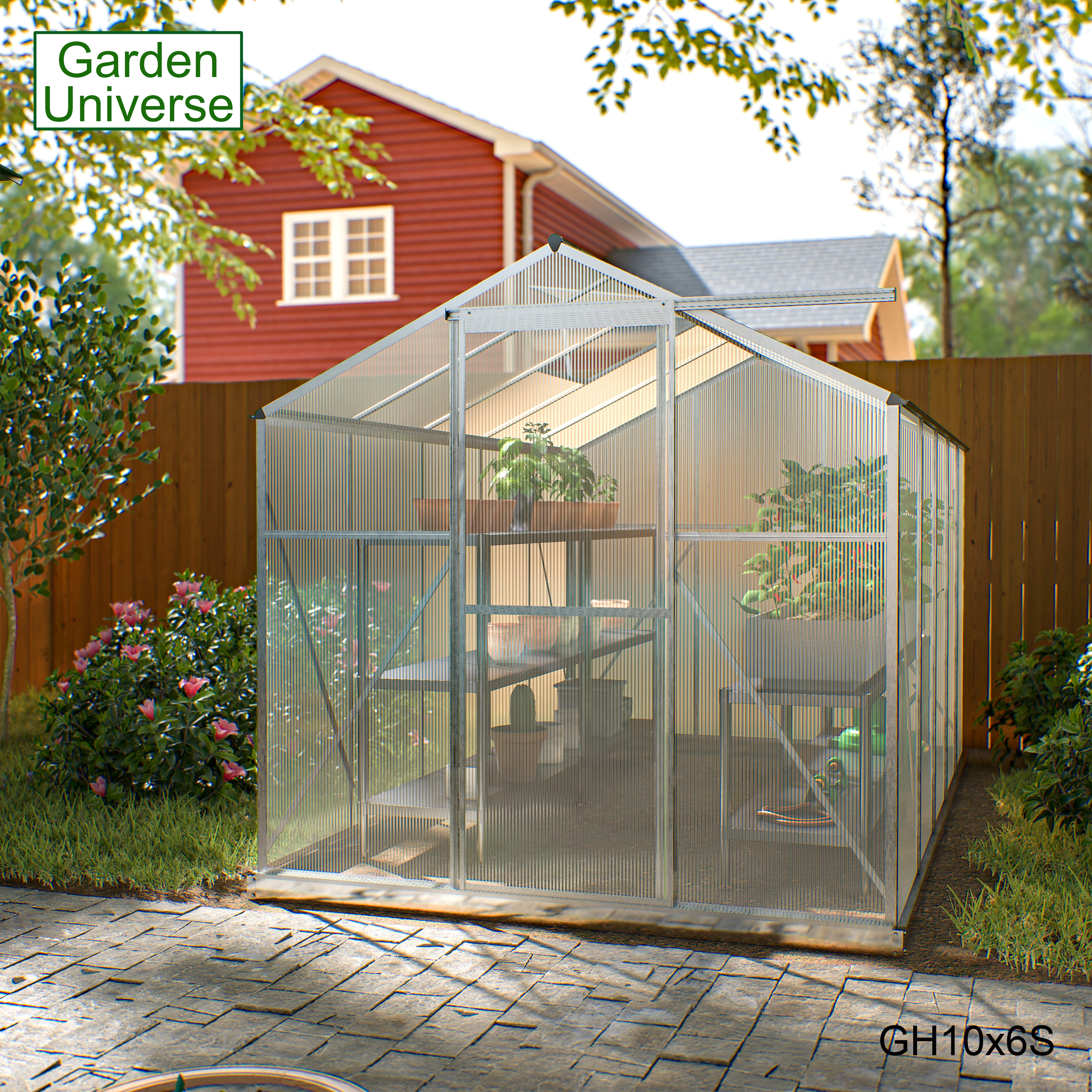 Greenhouse 6' x 10' Silver Aluminium Frame Polycarbonate Panels and Free Base