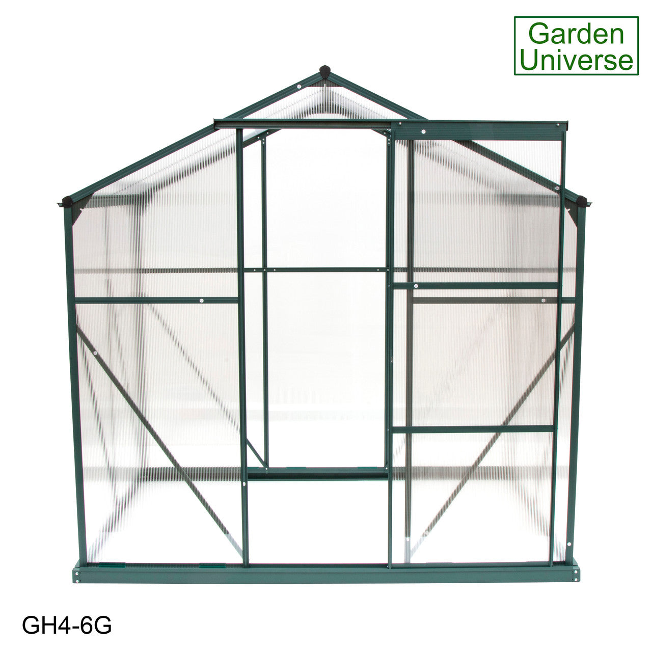 Greenhouse 6' x 4' Green Aluminium Frame with Polycarbonate Panels and Free Base