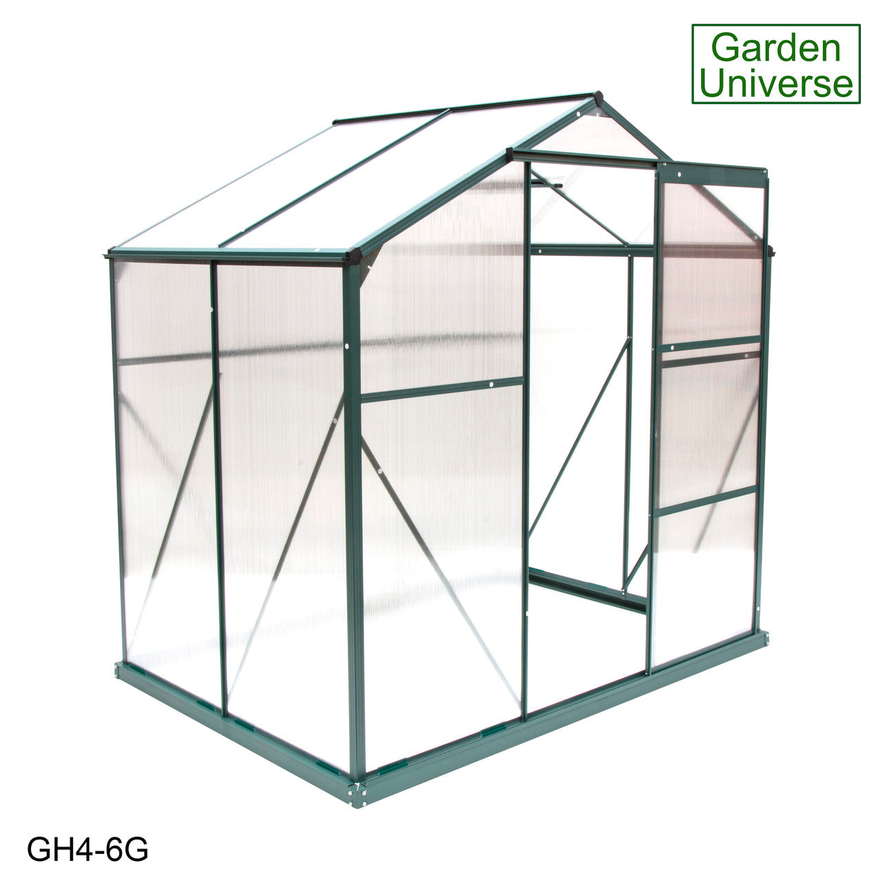 Greenhouse 6' x 4' Green Aluminium Frame with Polycarbonate Panels and Free Base