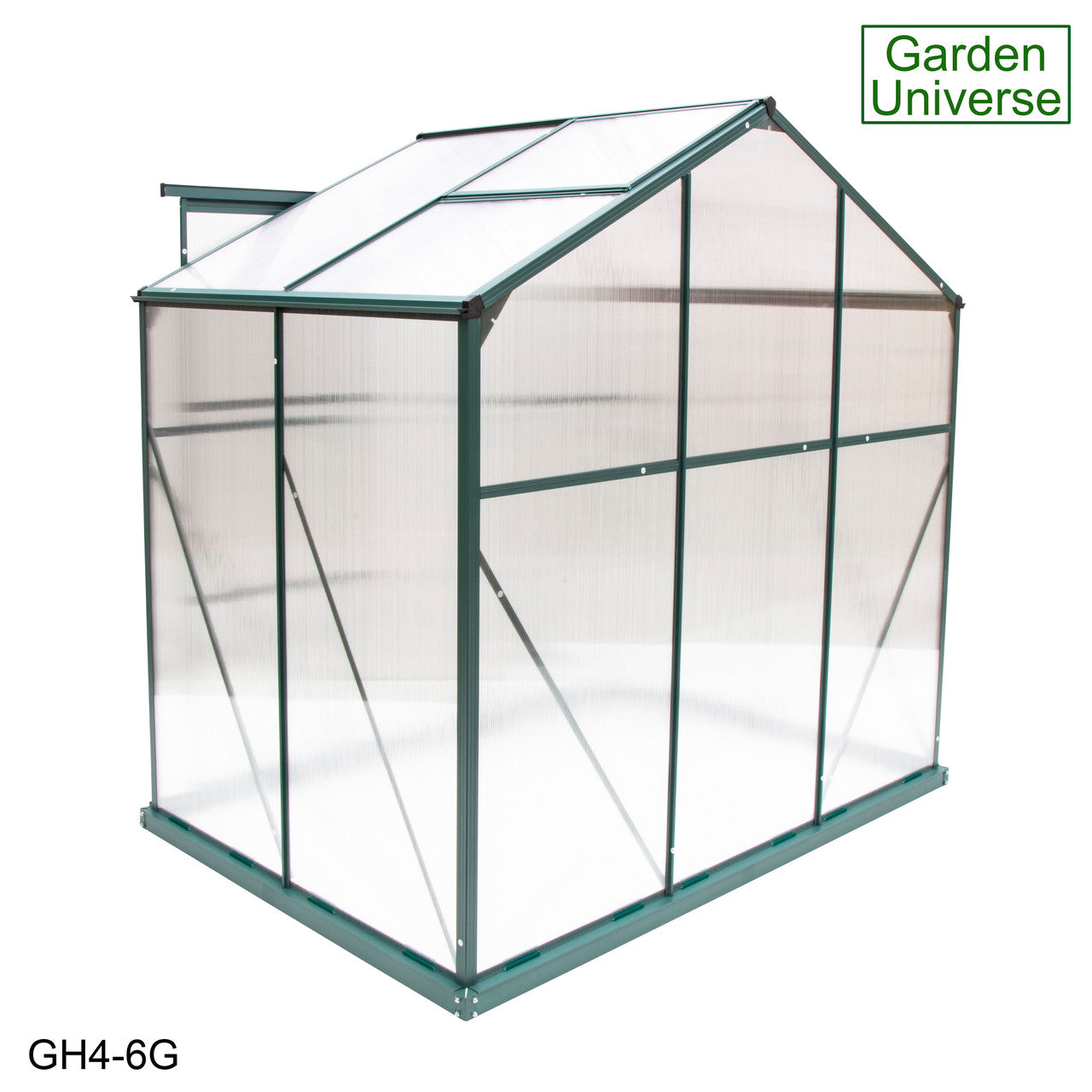 Greenhouse 6' x 4' Green Aluminium Frame with Polycarbonate Panels and Free Base