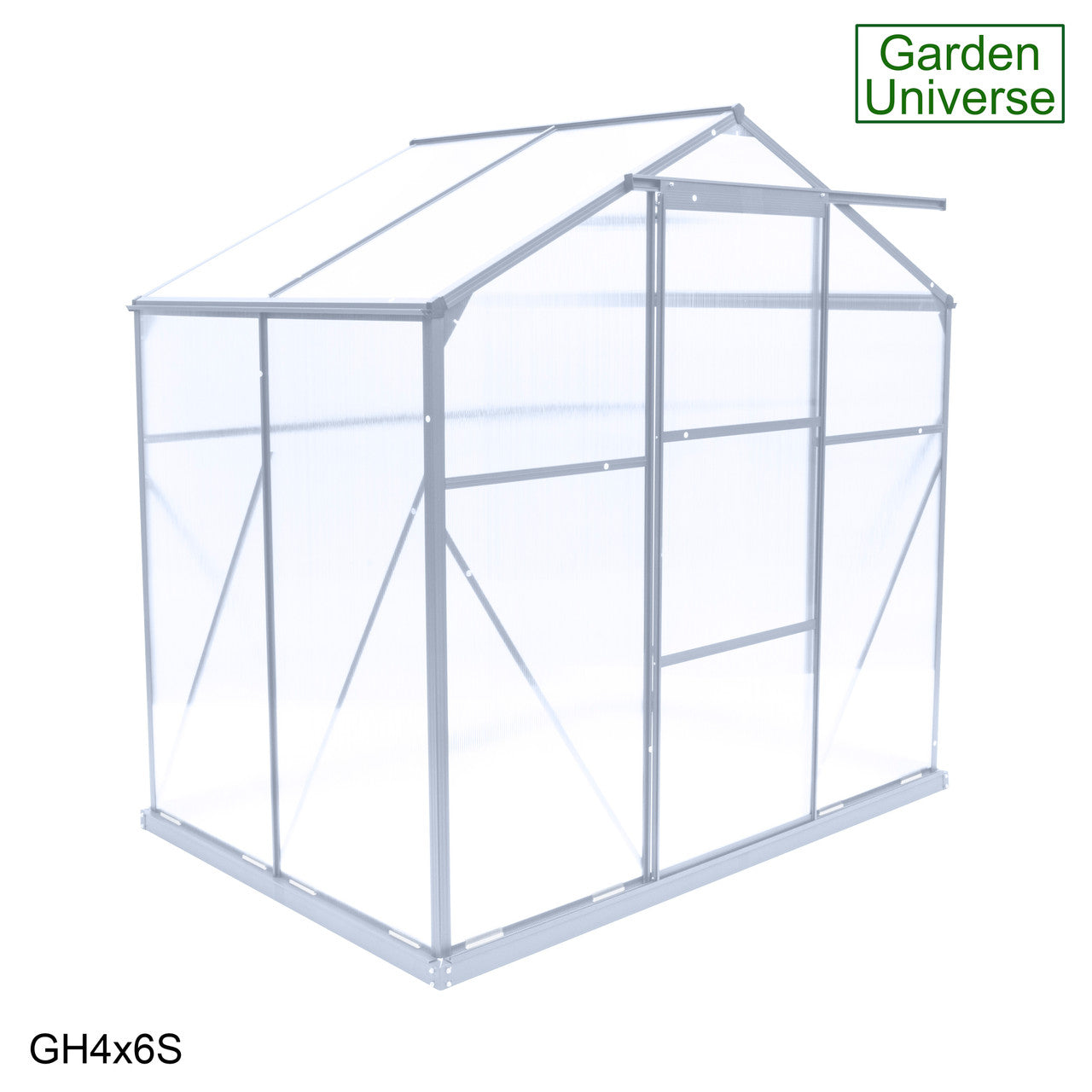 Greenhouse 6' x 4' Silver Aluminium Frame Polycarbonate Panels and Free Base