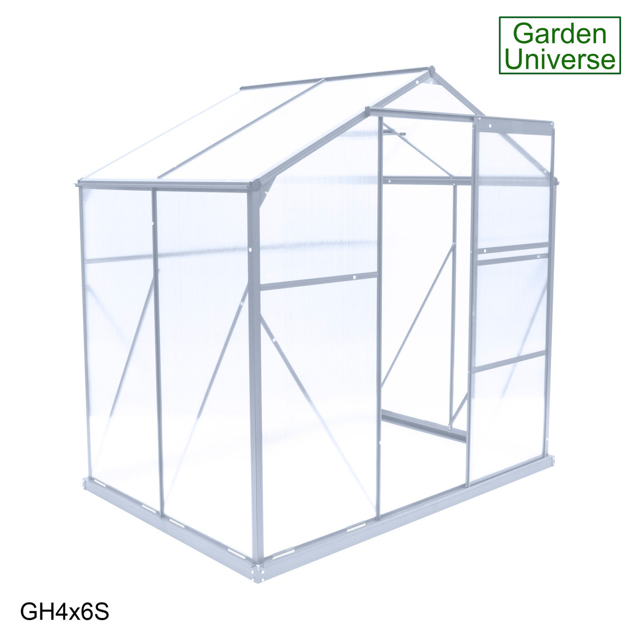 Greenhouse 6' x 4' Silver Aluminium Frame Polycarbonate Panels and Free Base