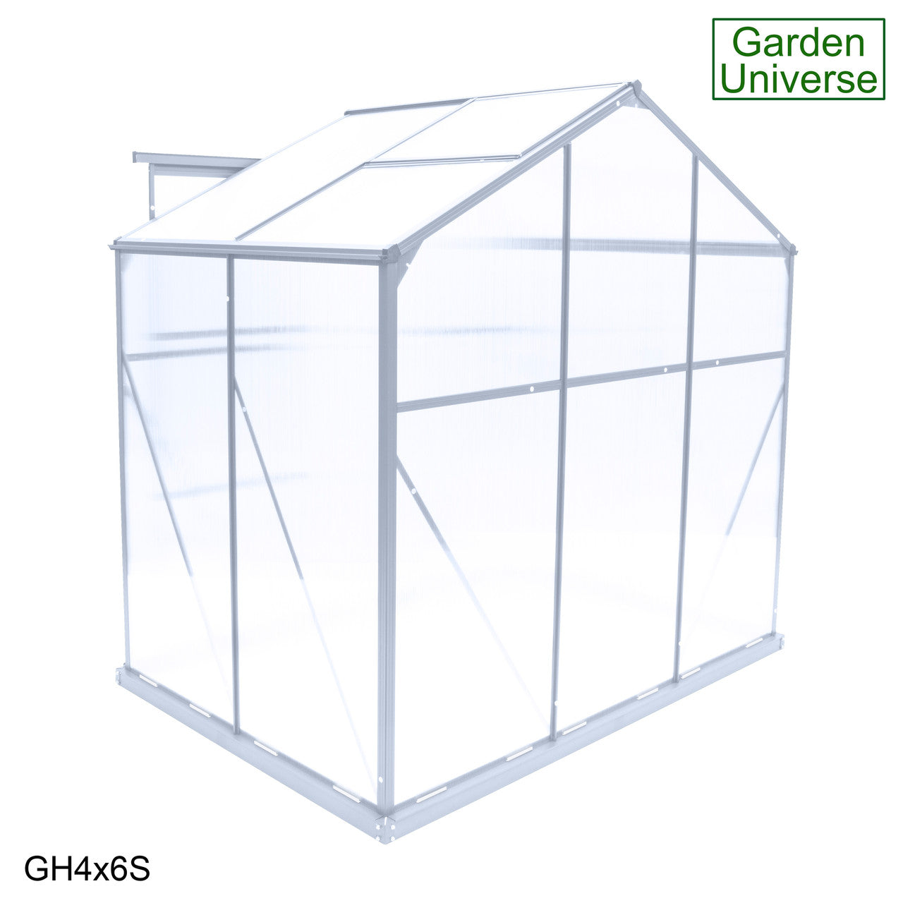Greenhouse 6' x 4' Silver Aluminium Frame Polycarbonate Panels and Free Base
