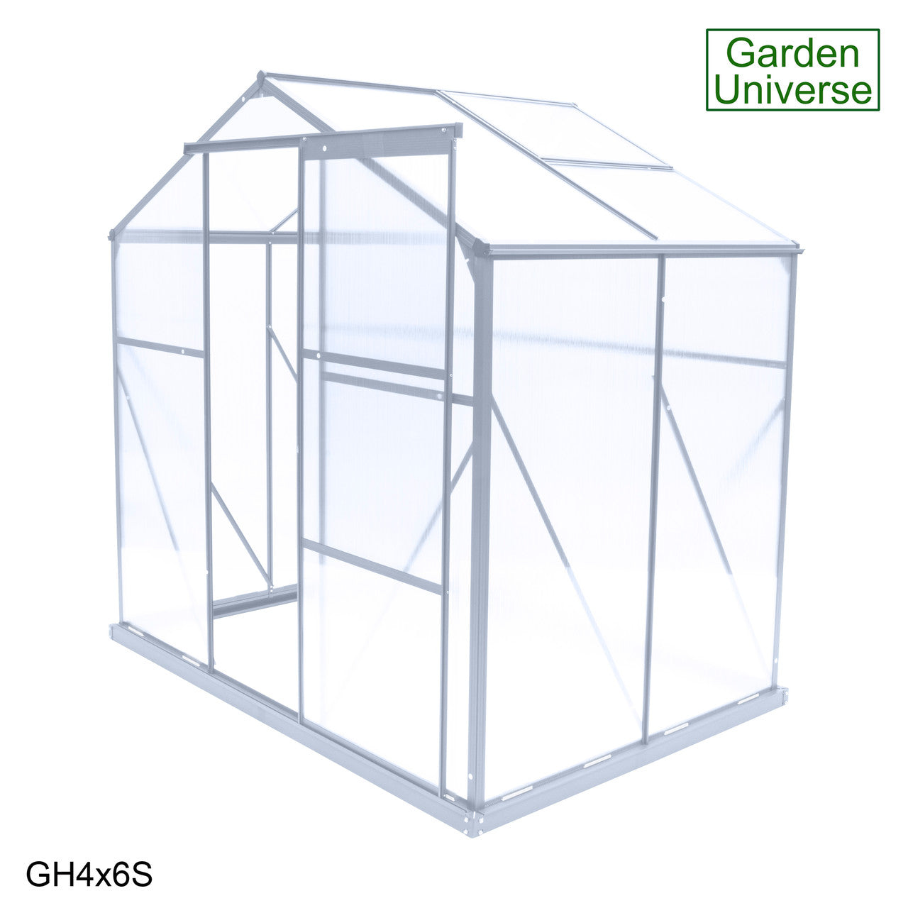 Greenhouse 6' x 4' Silver Aluminium Frame Polycarbonate Panels and Free Base