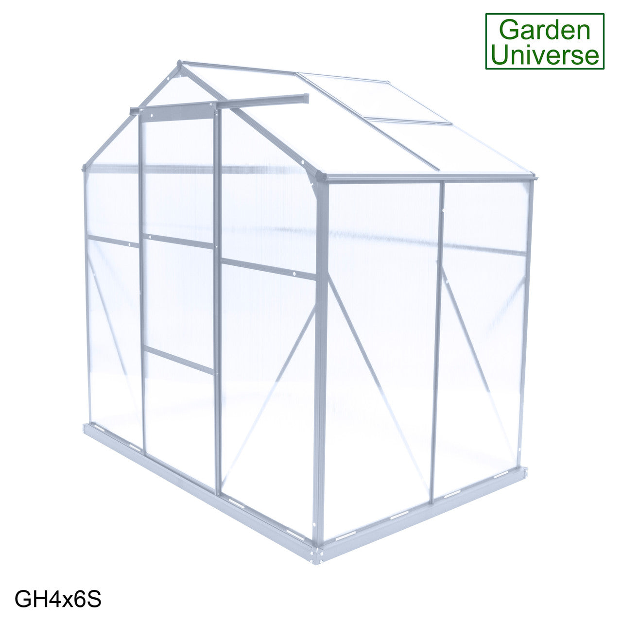 Greenhouse 6' x 4' Silver Aluminium Frame Polycarbonate Panels and Free Base