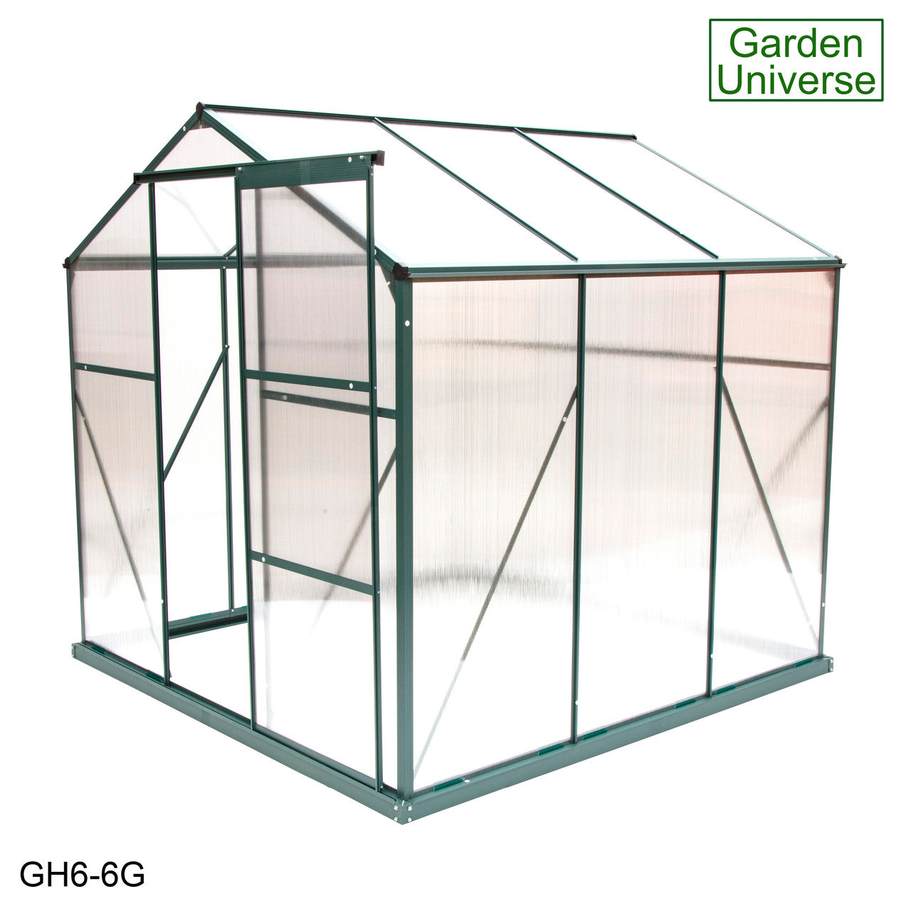 Greenhouse 6' x 6' Green Aluminium Frame Polycarbonate Panels and Free Base