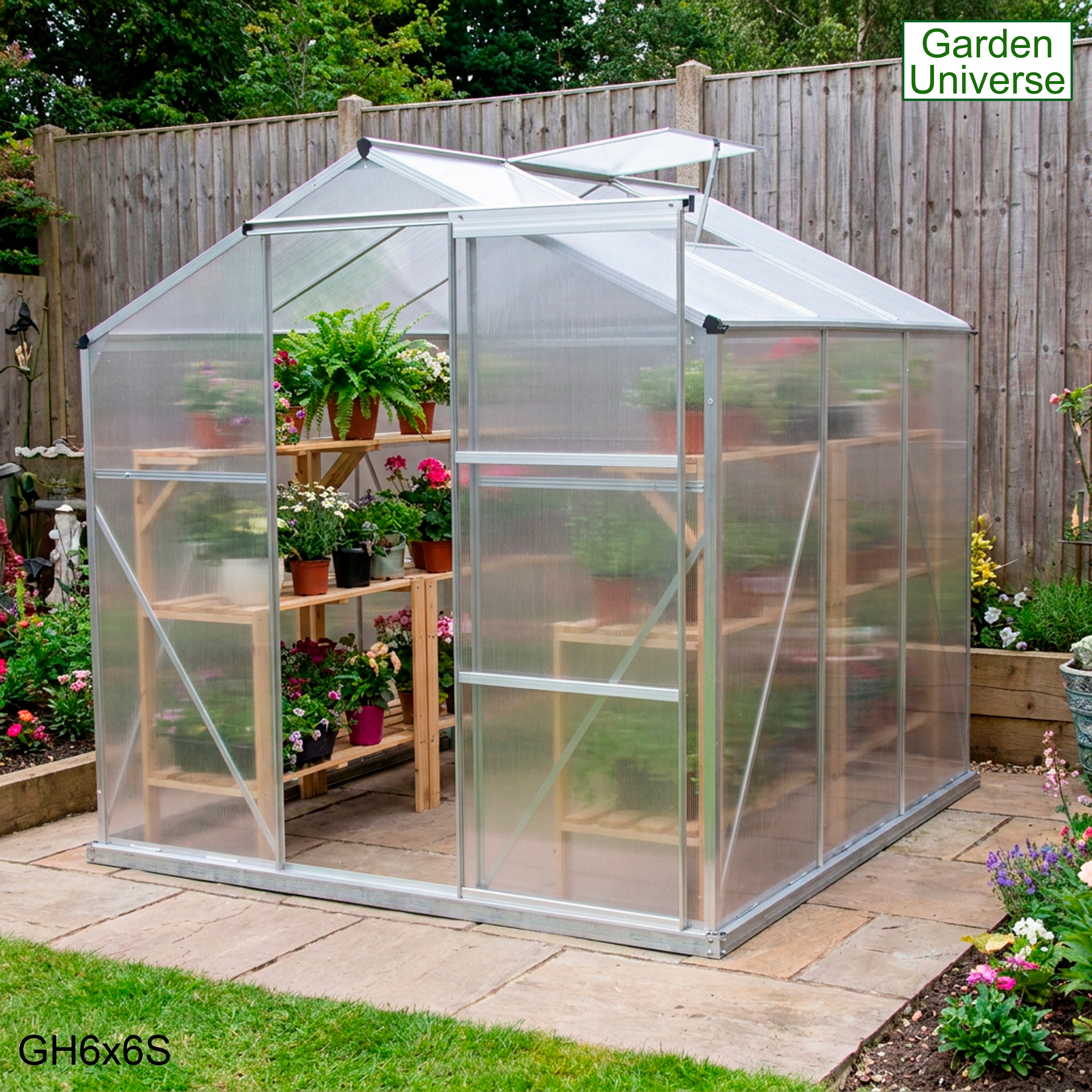Greenhouse 6' x 6' Silver Aluminium Frame Polycarbonate Panels and Free Base