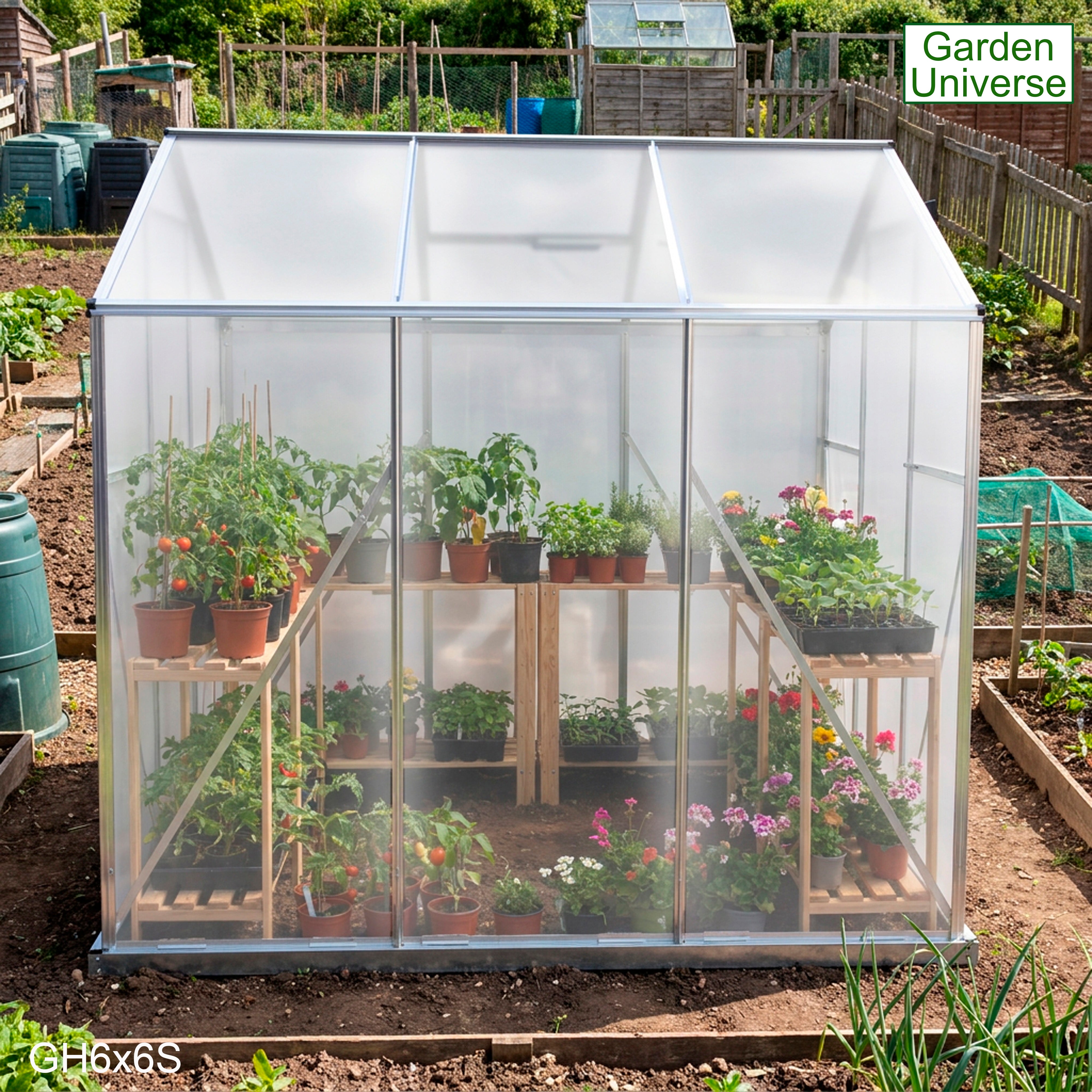 Greenhouse 6' x 6' Silver Aluminium Frame Polycarbonate Panels and Free Base