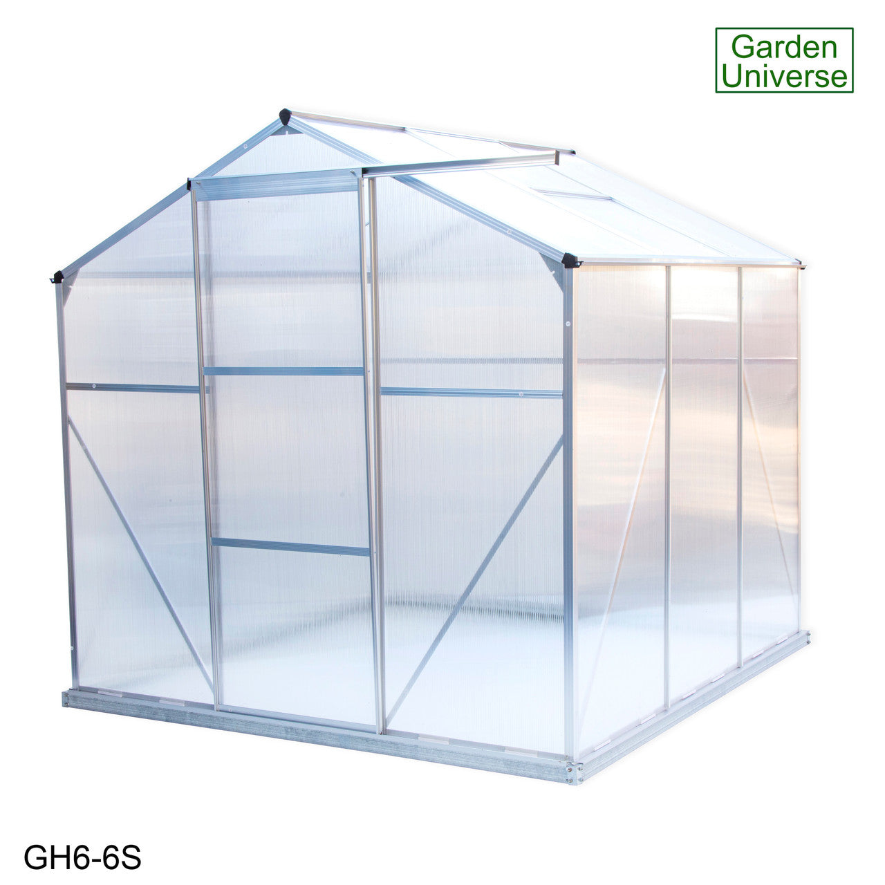Greenhouse 6' x 6' Silver Aluminium Frame Polycarbonate Panels and Free Base