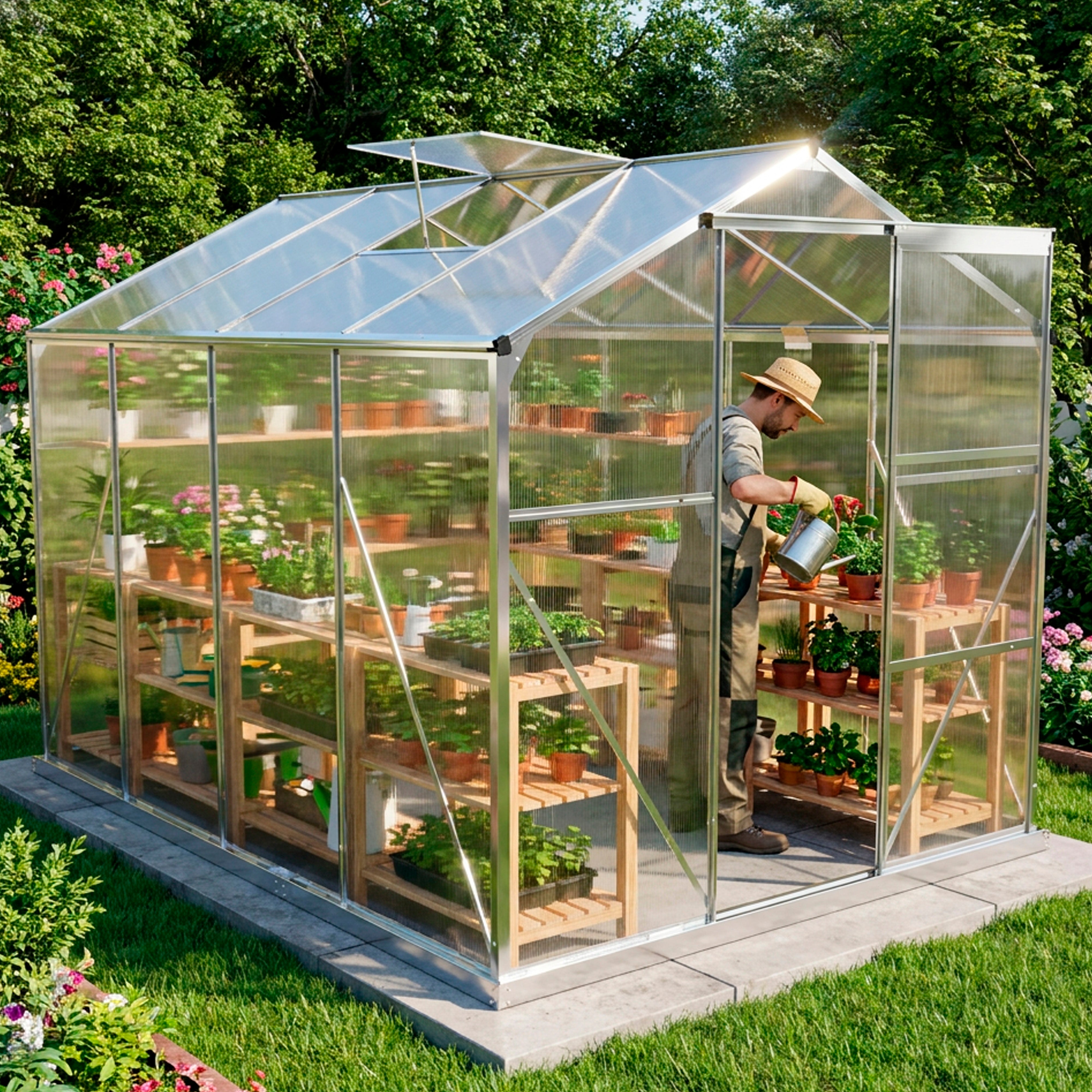 Greenhouse 6' x 8' Silver Aluminium Frame Polycarbonate Panels Free Base