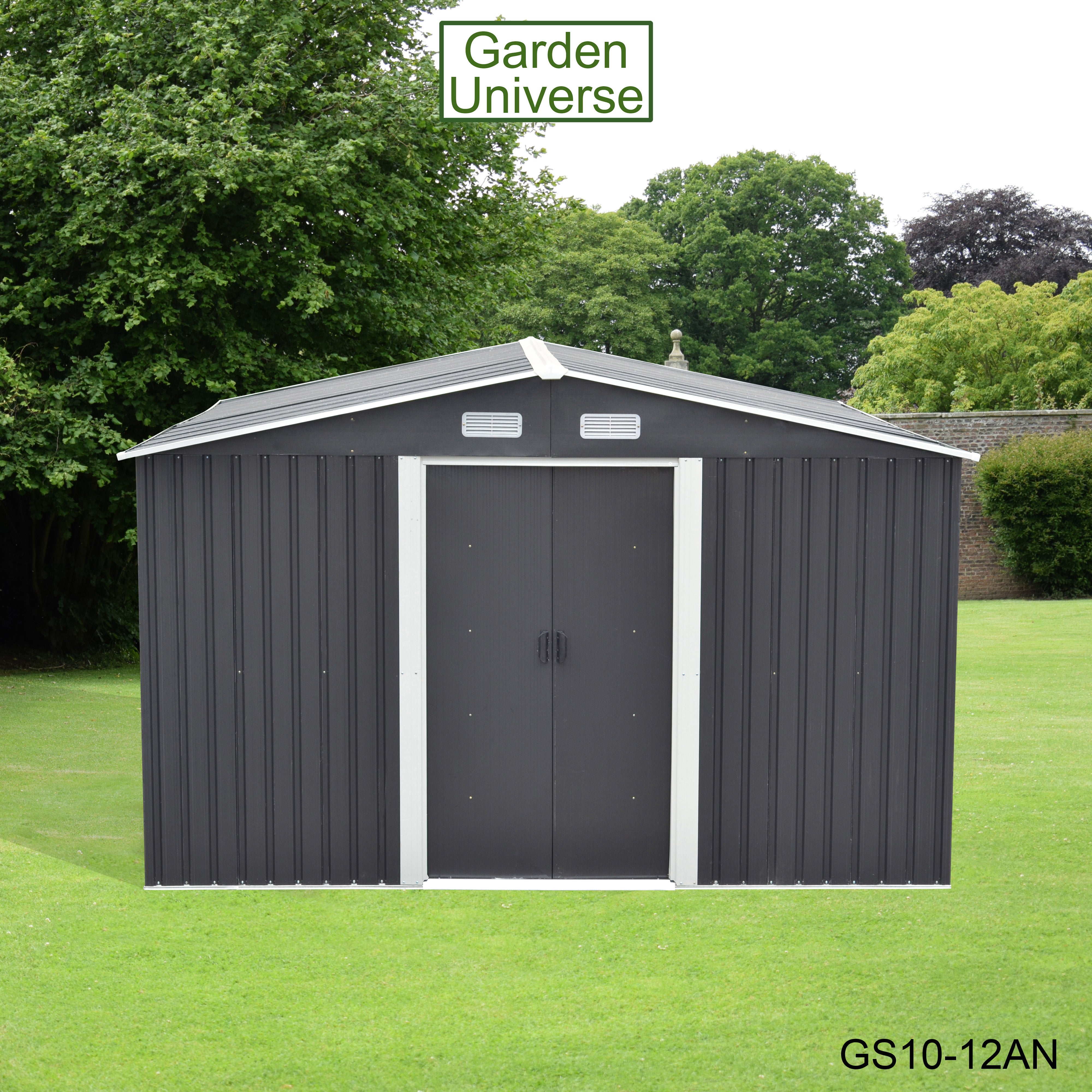 Metal Garden Shed 10' x 12' Storage in Anthracite with Base Frame GS10-12AN