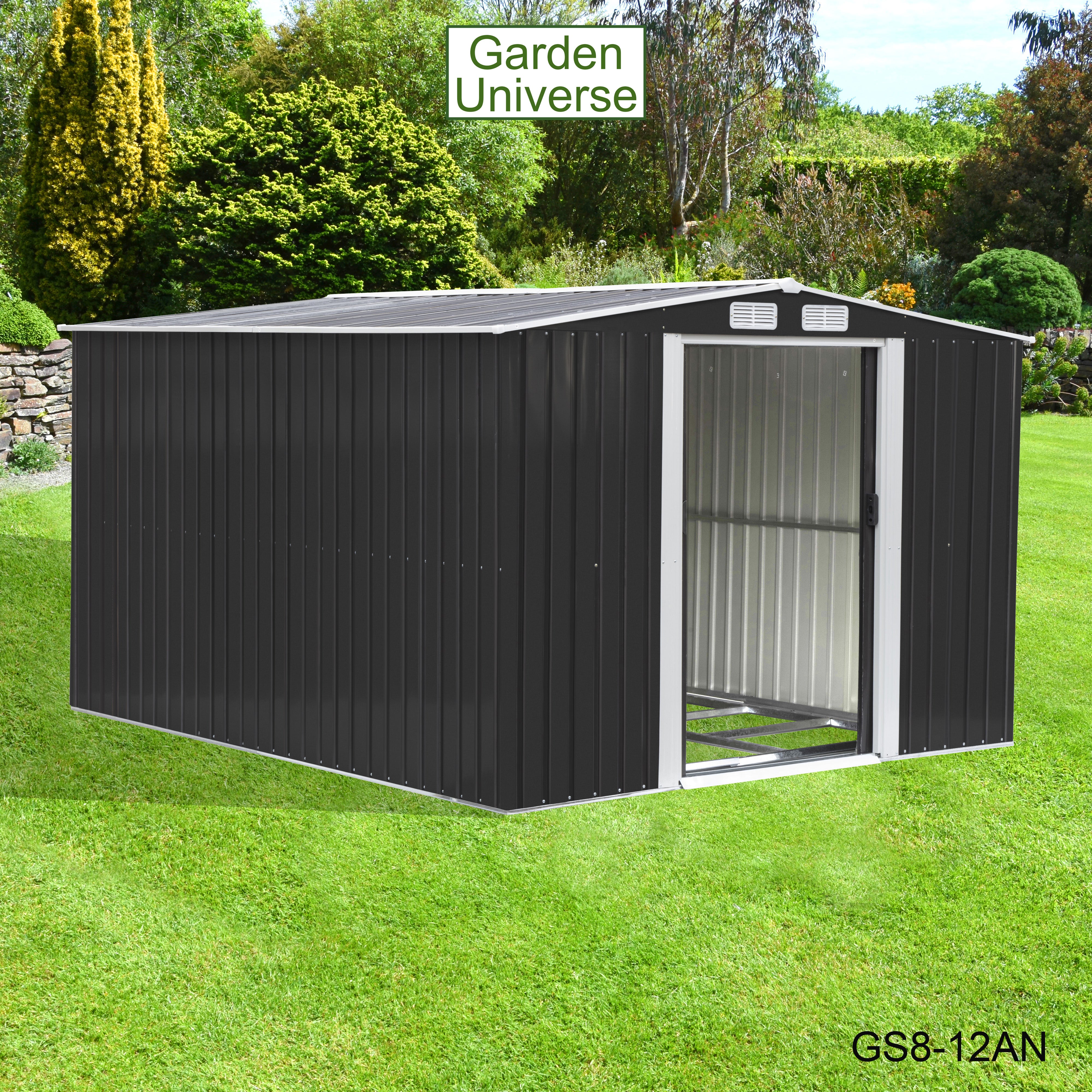 Metal Garden Shed 8' x 12' Storage in Anthracite with Base Frame GS8-12AN