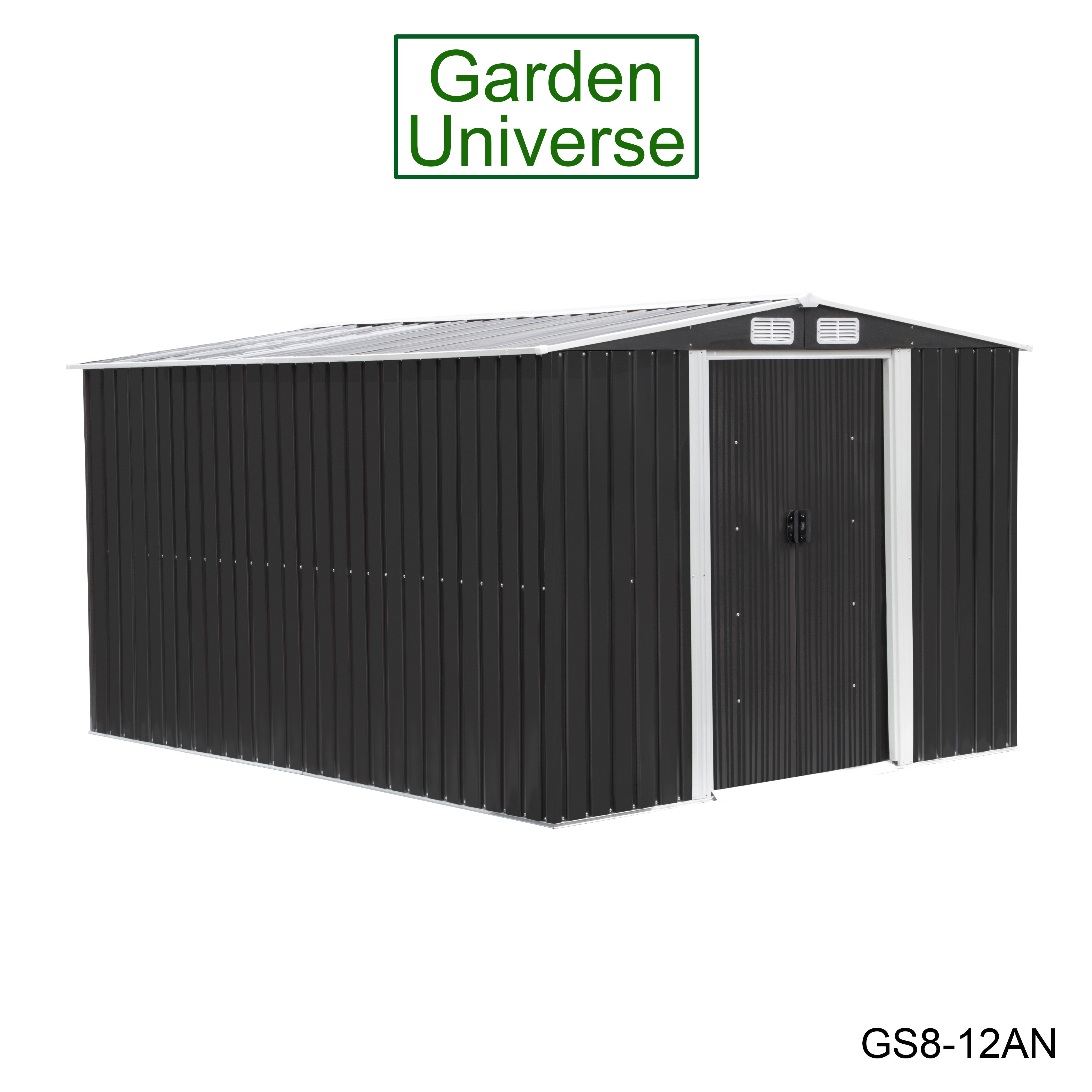 Metal Garden Shed 8' x 12' Storage in Anthracite with Base Frame GS8-12AN