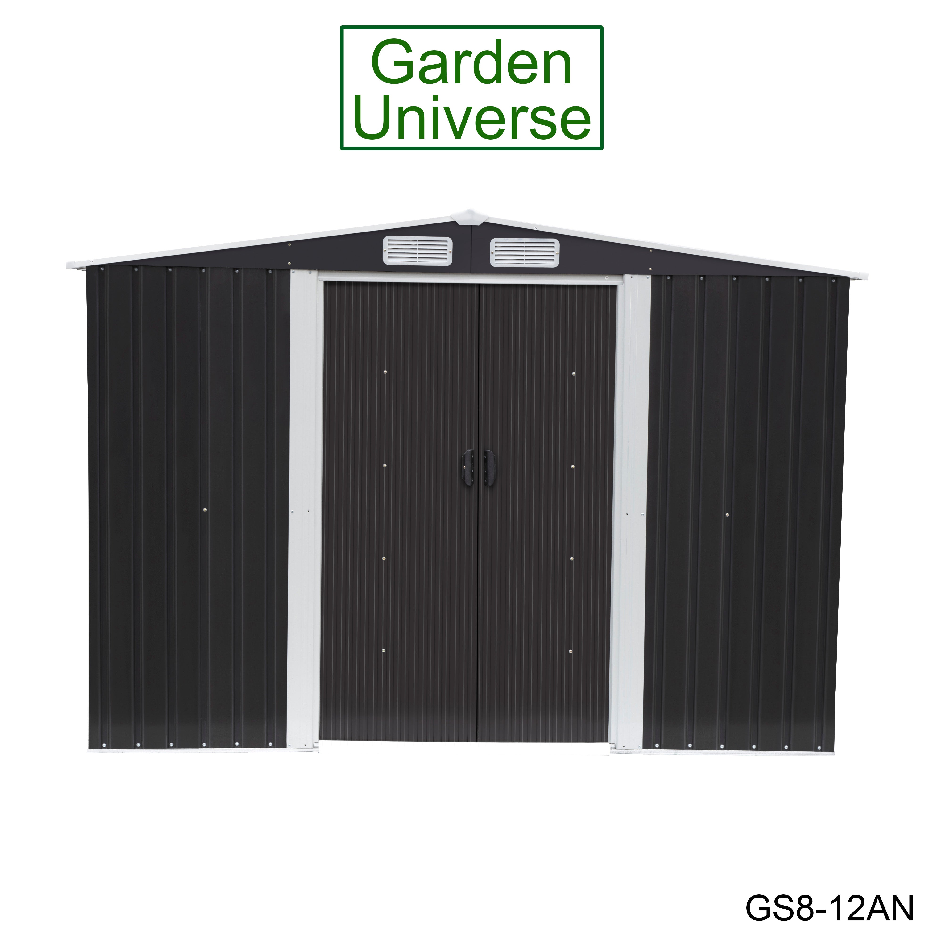 Metal Garden Shed 8' x 12' Storage in Anthracite with Base Frame GS8-12AN
