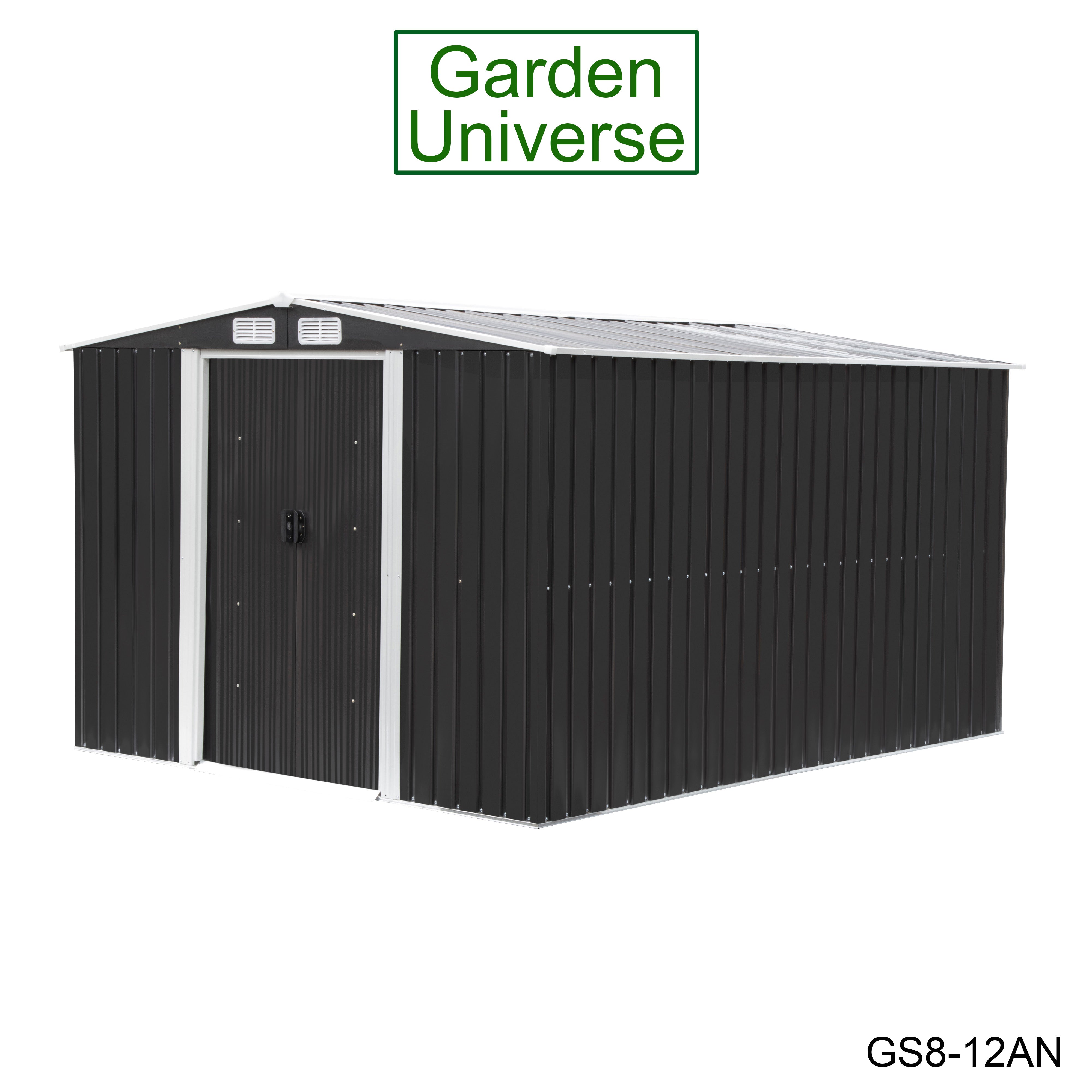 Metal Garden Shed 8' x 12' Storage in Anthracite with Base Frame GS8-12AN
