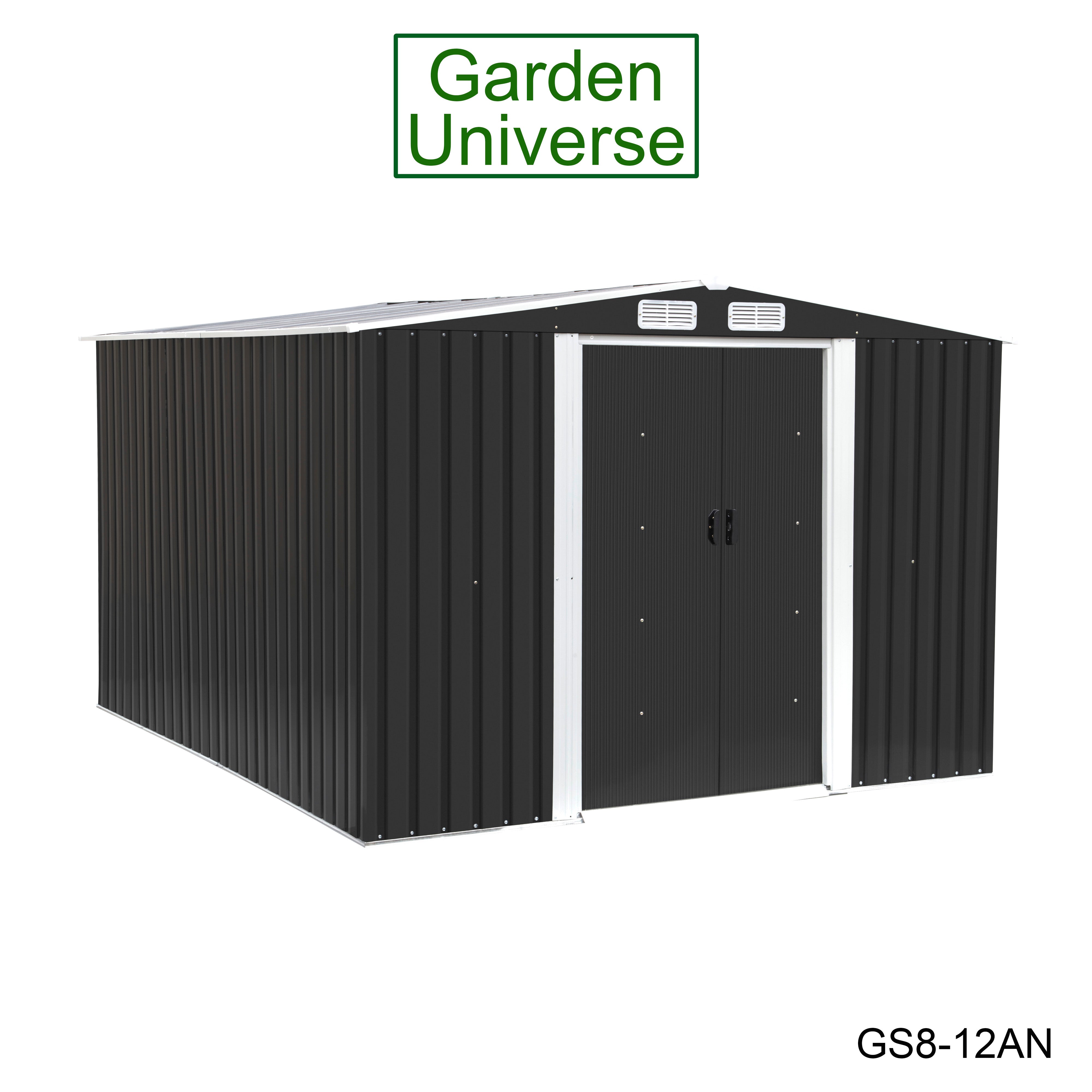 Metal Garden Shed 8' x 12' Storage in Anthracite with Base Frame GS8-12AN