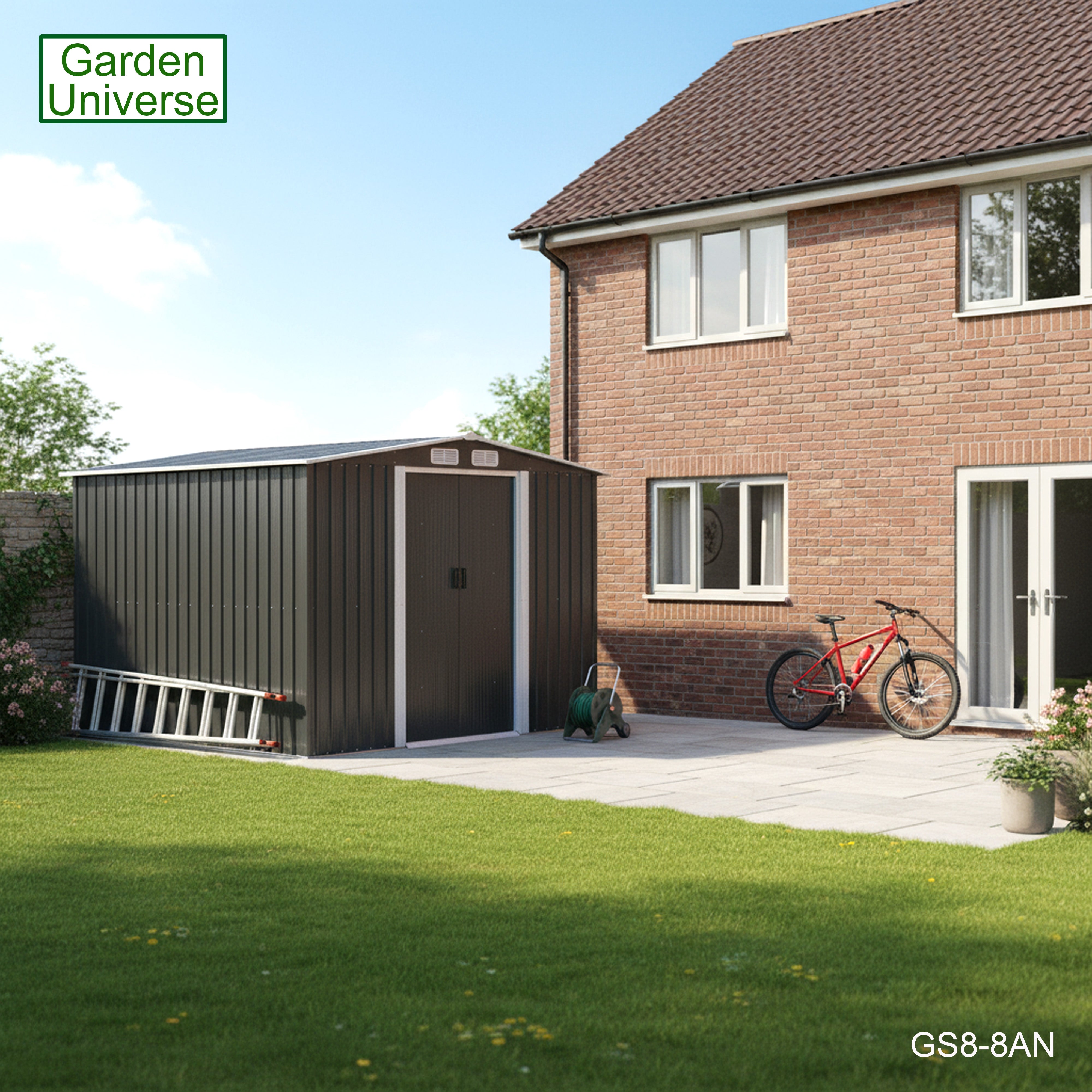 Metal Garden Shed 8' x 8' Storage in Anthracite with Base Frame GS8-8AN