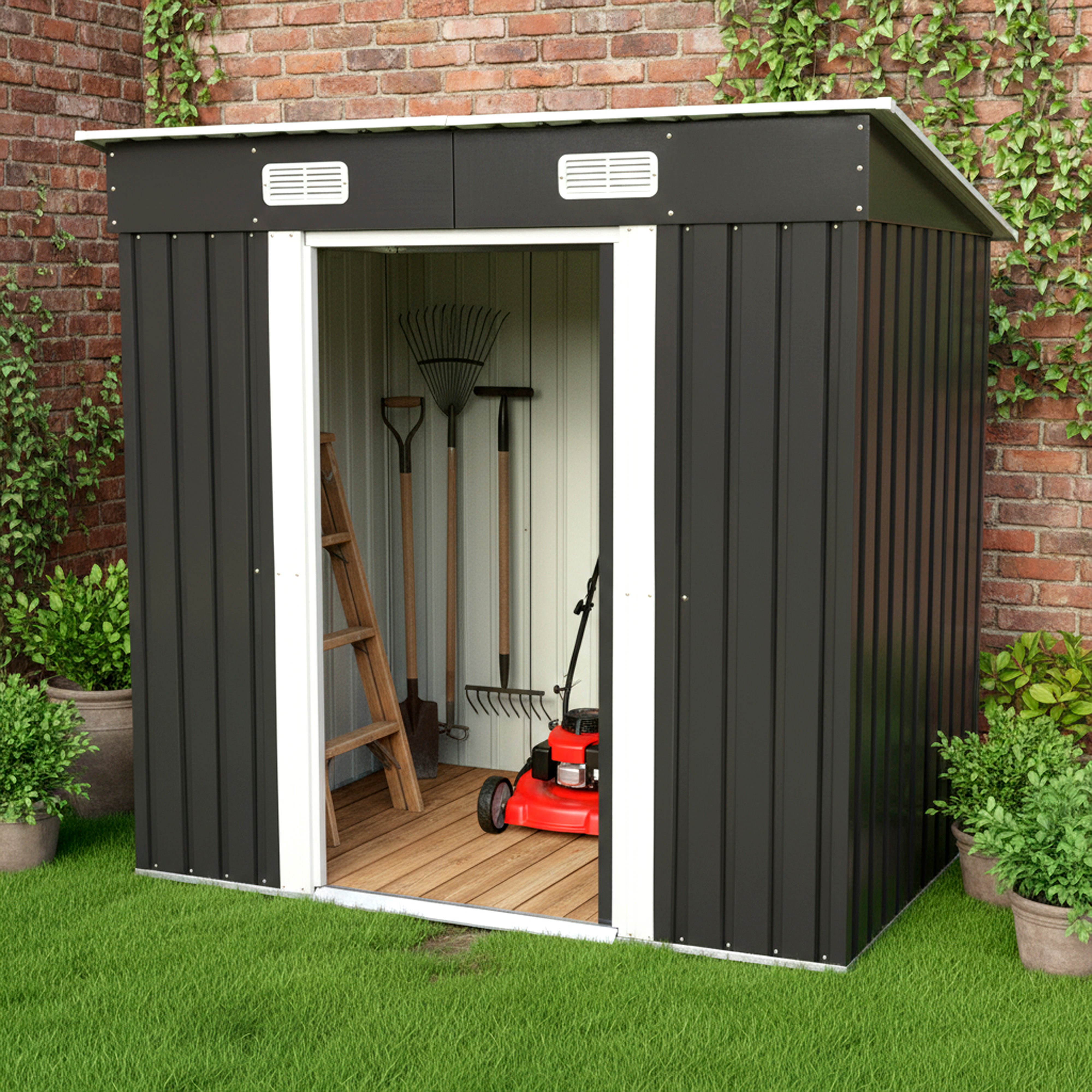 Metal Garden Shed 6' x 4' Storage in Anthracite with Base Frame GSP6-4AN