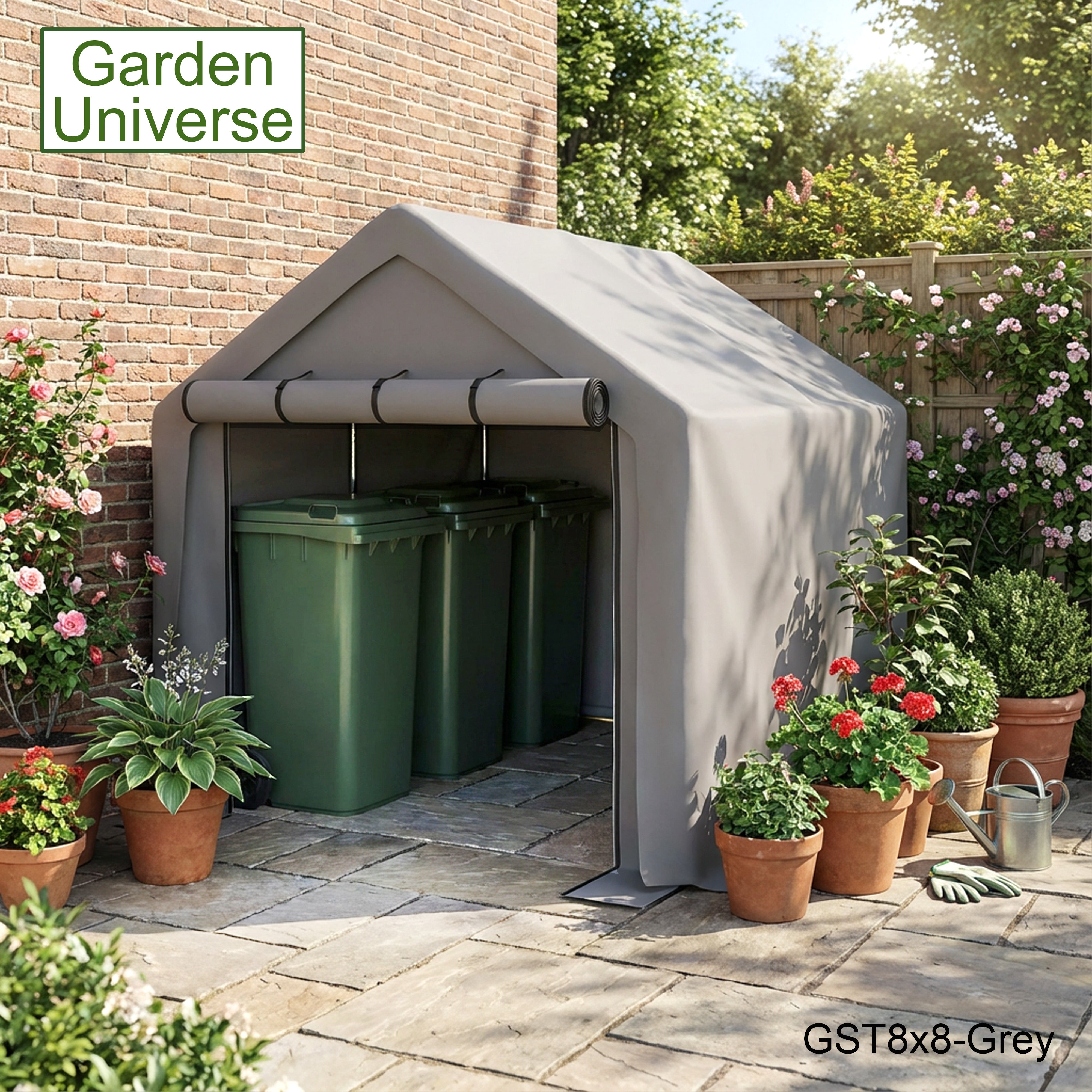 Storage Tent 8' x 8' Bike Store Motorbike Log Wheelie Bin Store GST8x8-Grey