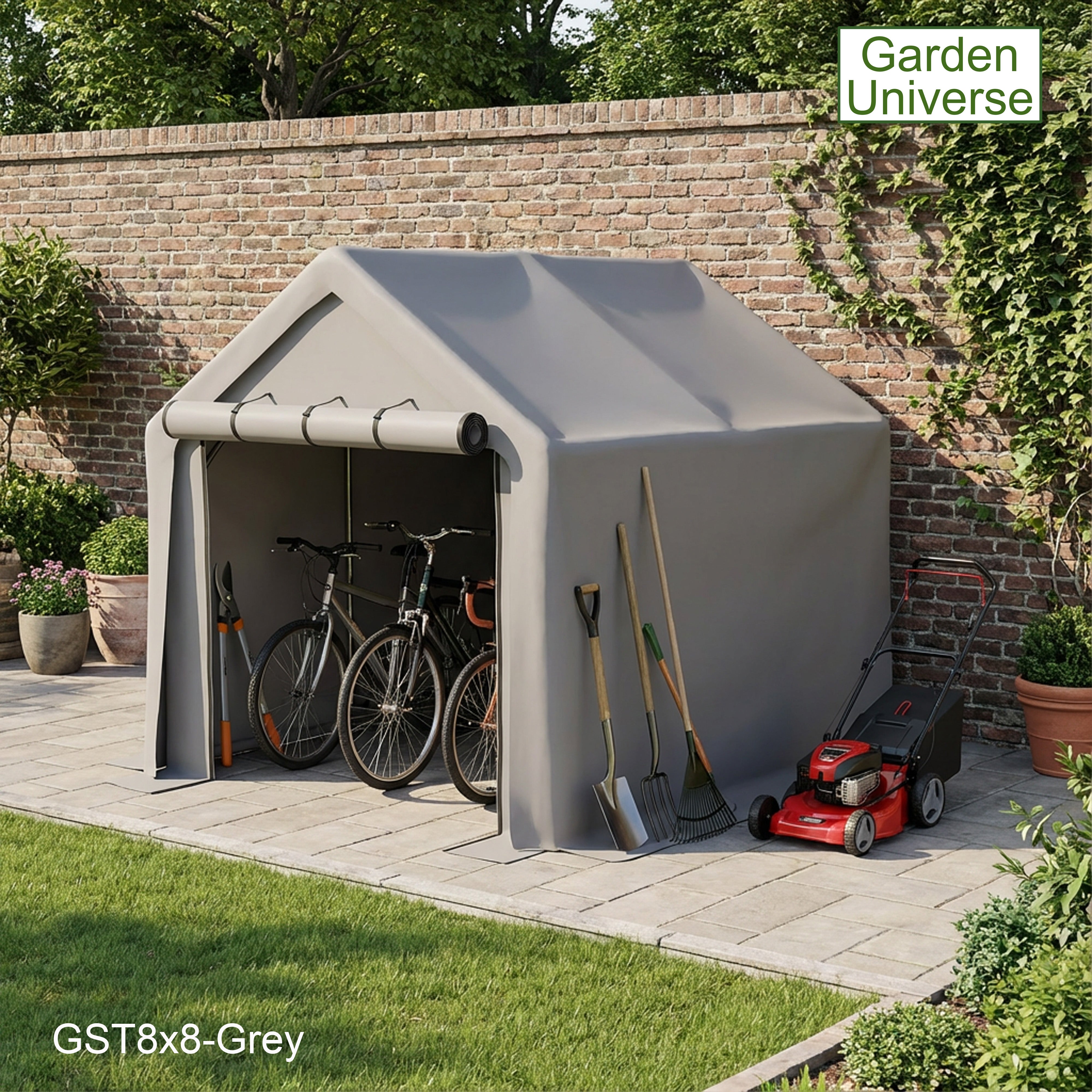 Storage Tent 8' x 8' Bike Store Motorbike Log Wheelie Bin Store GST8x8-Grey