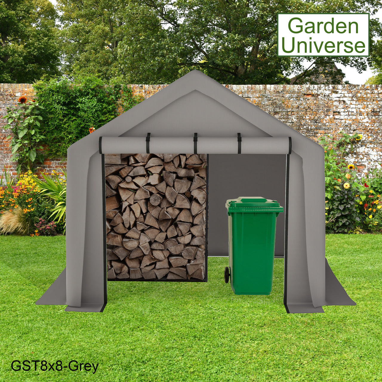 Storage Tent 8' x 8' Bike Store Motorbike Log Wheelie Bin Store GST8x8-Grey