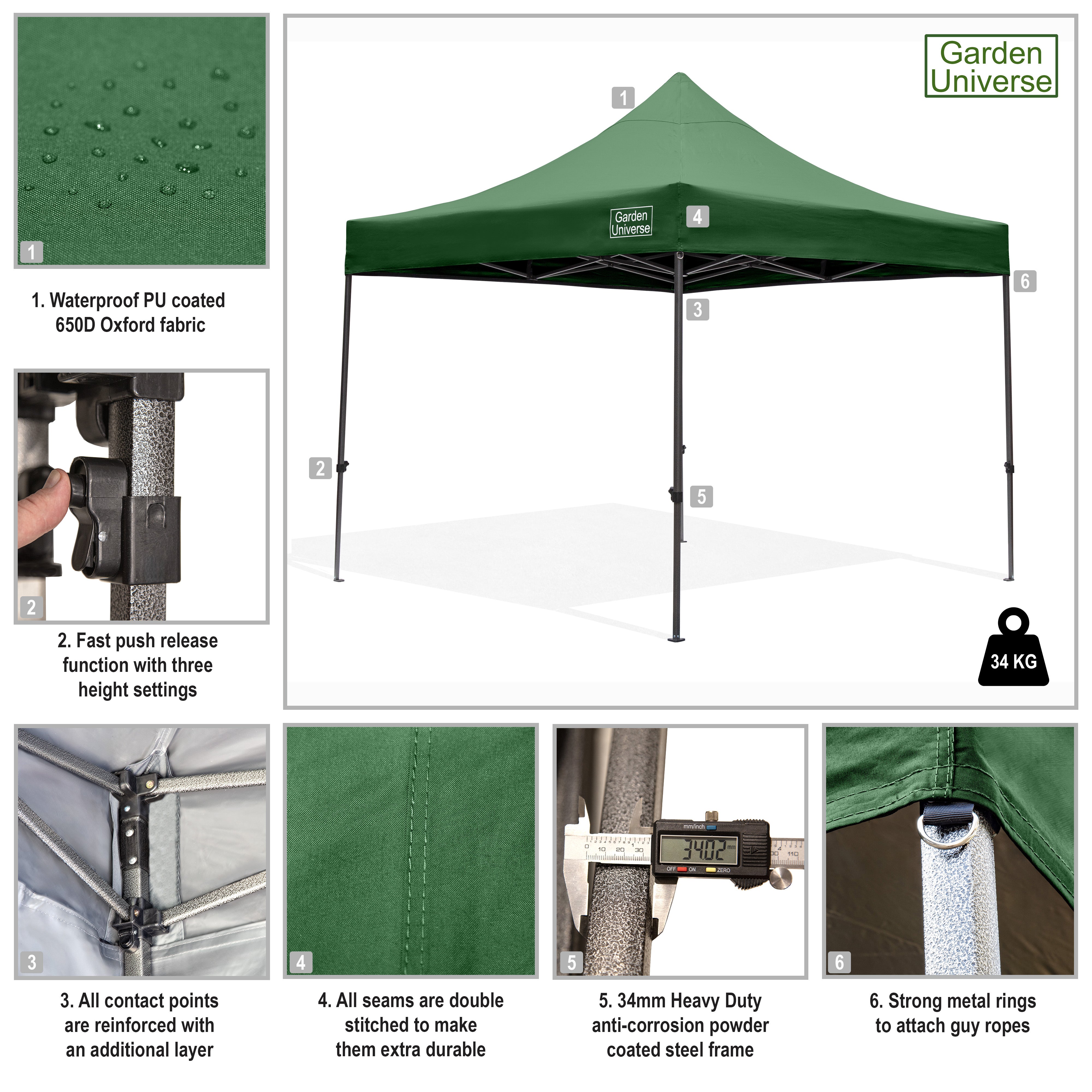 Gazebo 3m x 3m Commercial Grade Pop Up in Green with Heavy Duty Frame And Cover GAZ10-Green