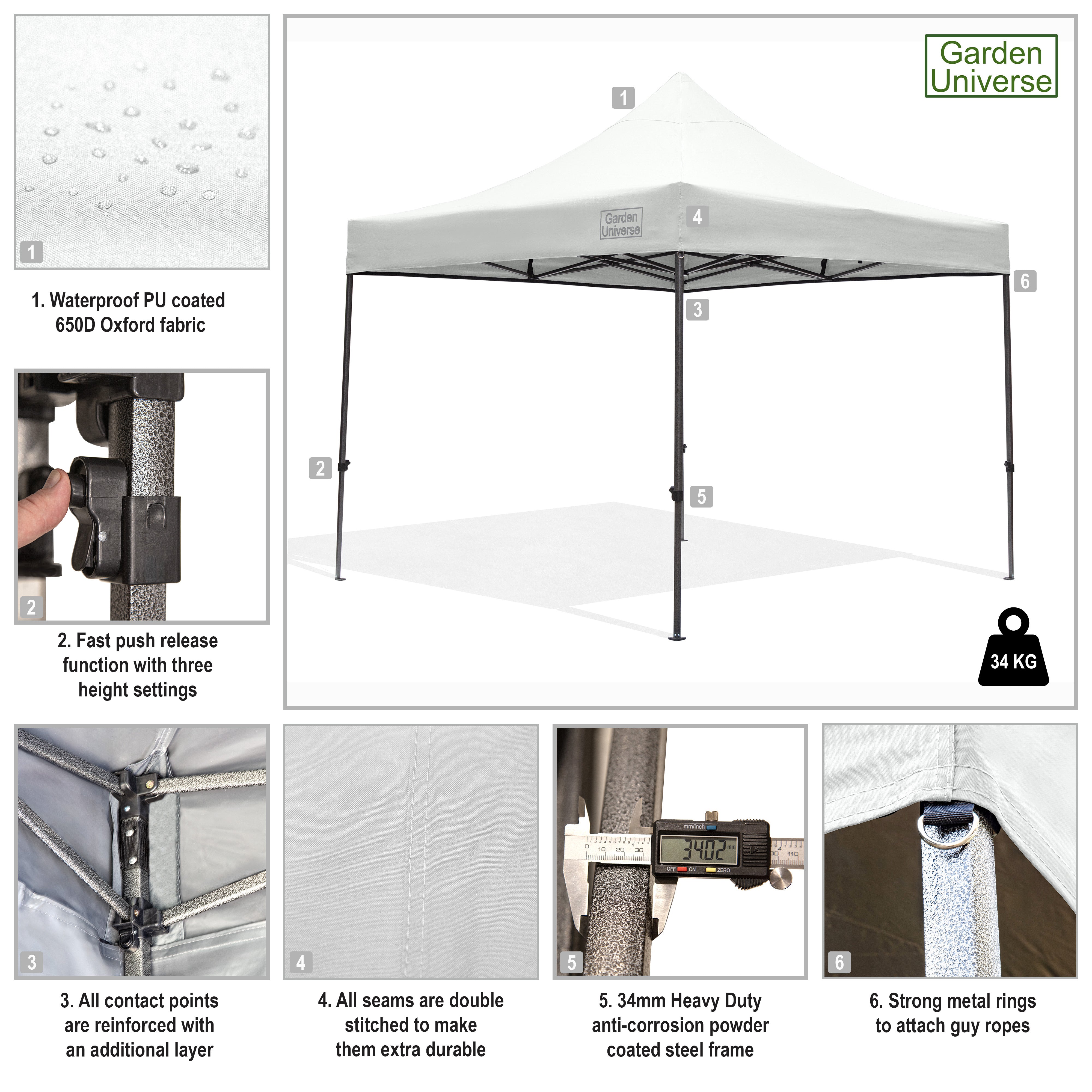 Gazebo 3m x 3m Commercial Grade Pop Up in White with Heavy Duty Frame GAZ11-White