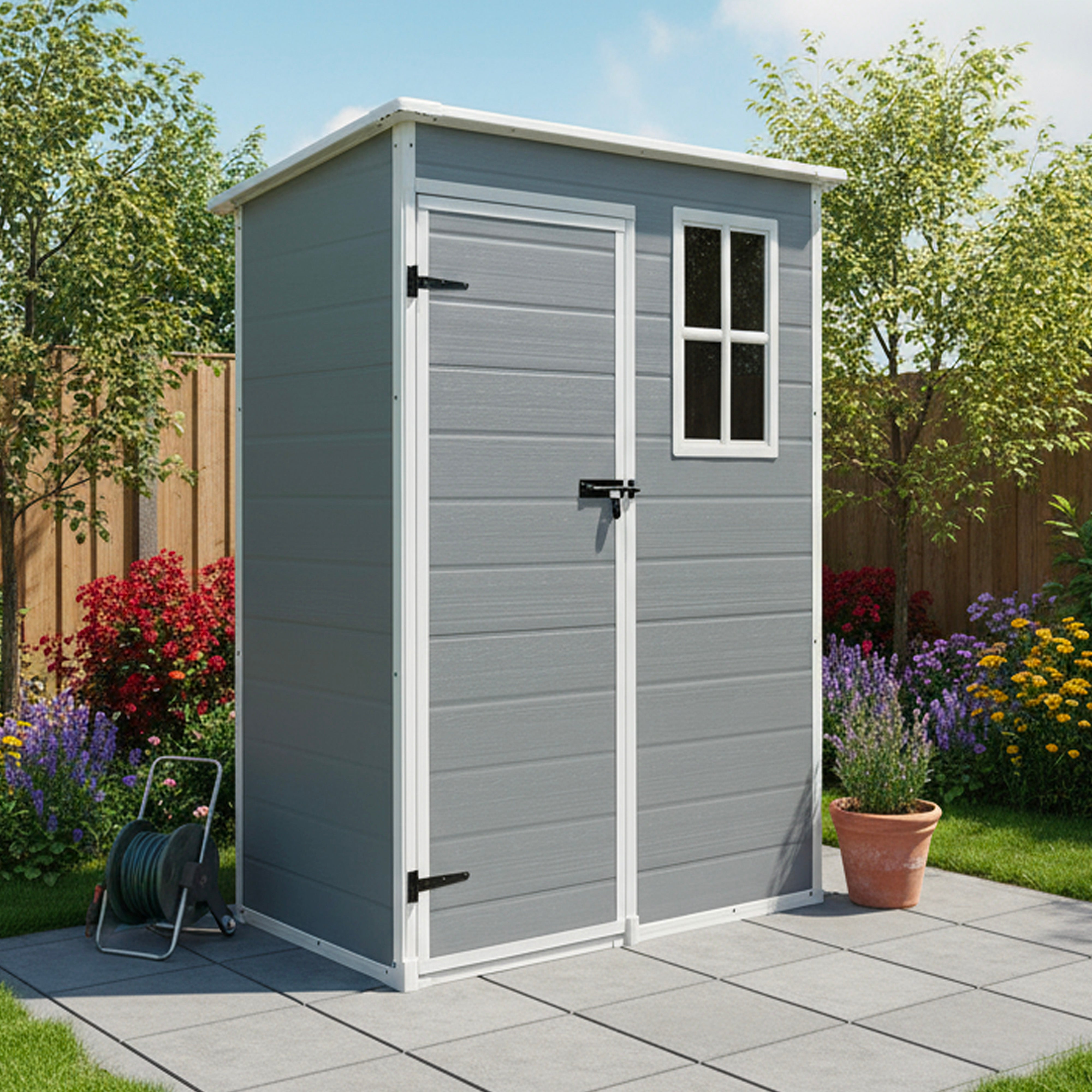 Garden Universe Plastic Garden Shed 5' x 3' Pent Roof Garden Storage Tool Store PS02