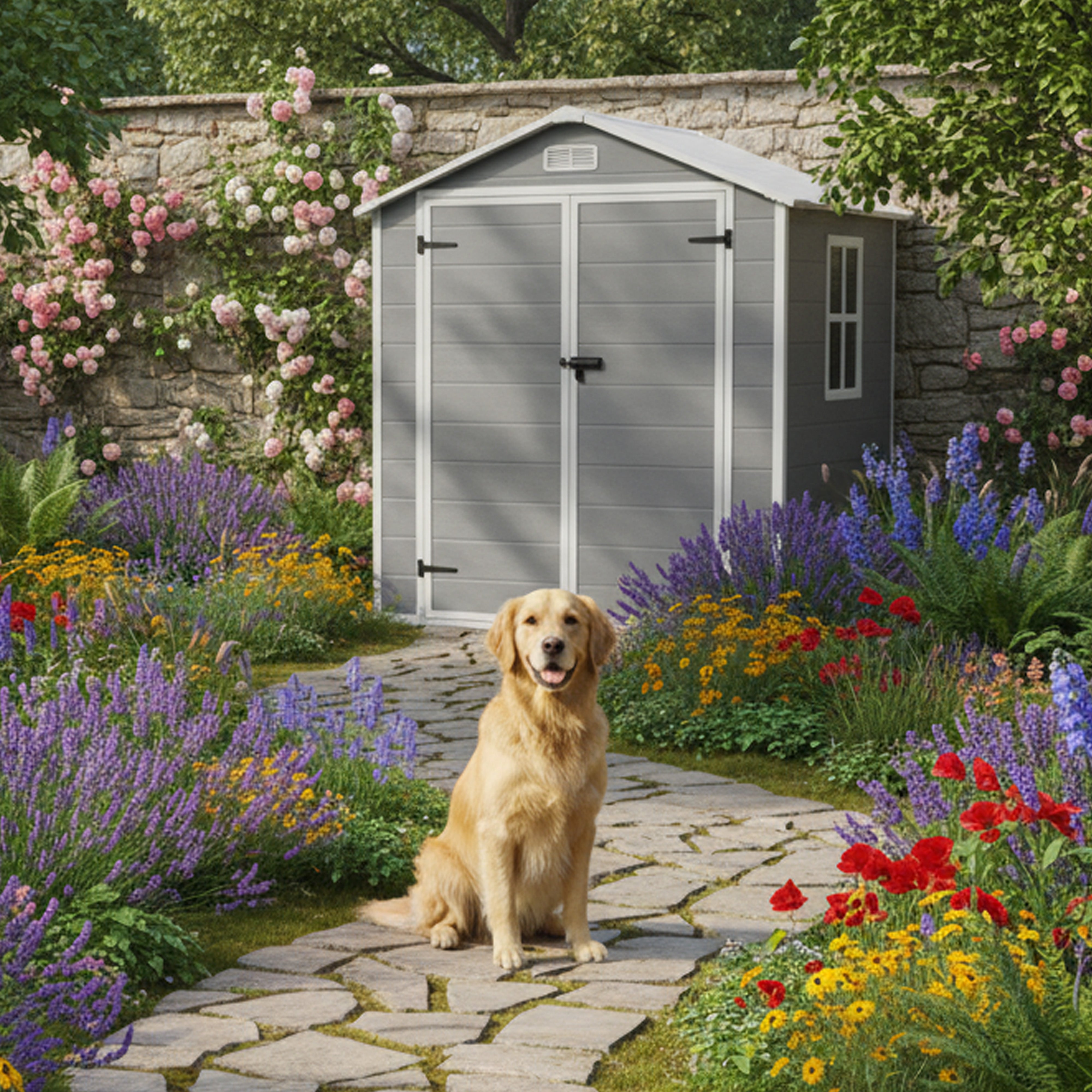 Garden Universe Plastic Garden Shed 5' 6" x 4' 5" Apex Roof Garden Storage Store with Floor PS03