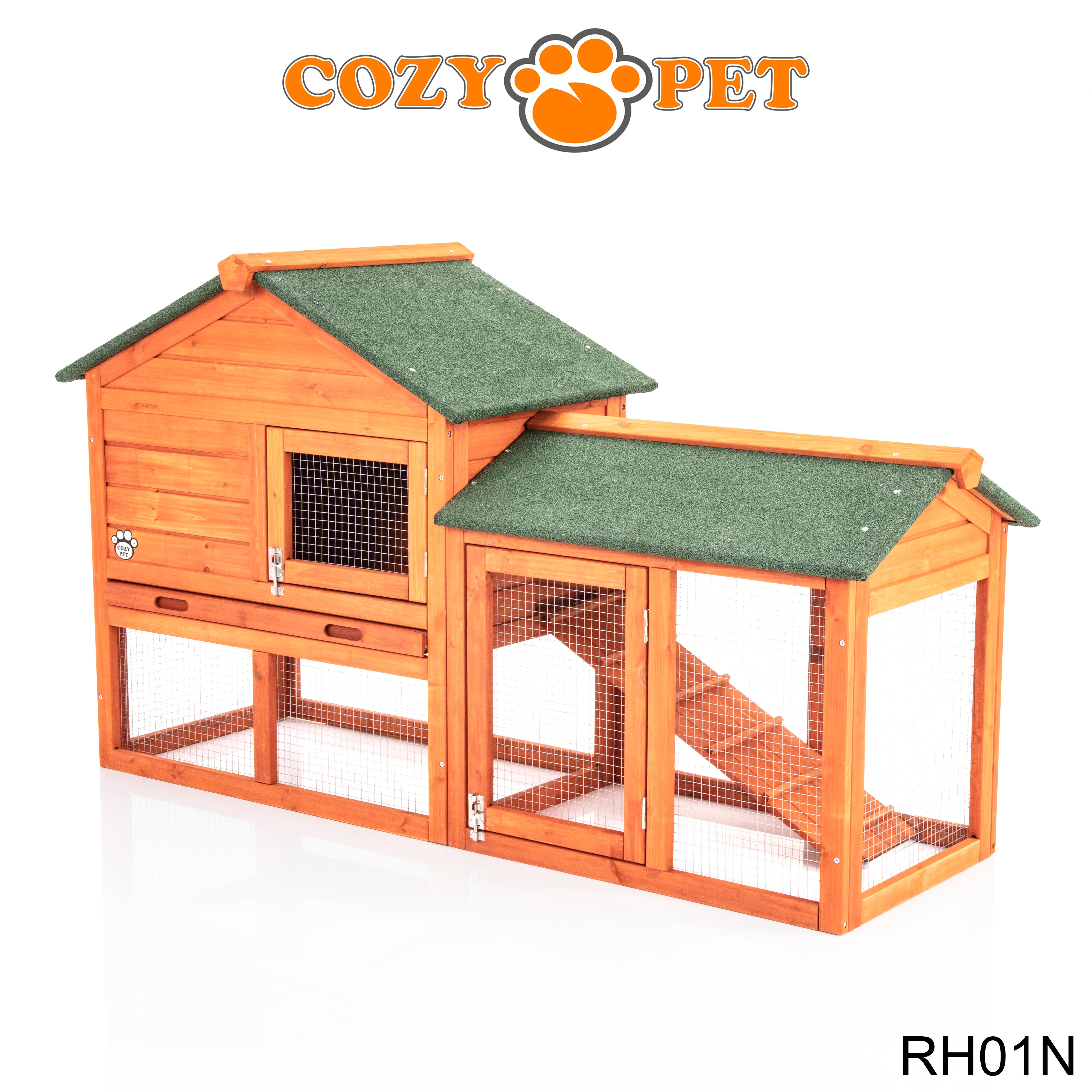 Rabbit Hutch with Run in Natural 148cm Model - RH01N