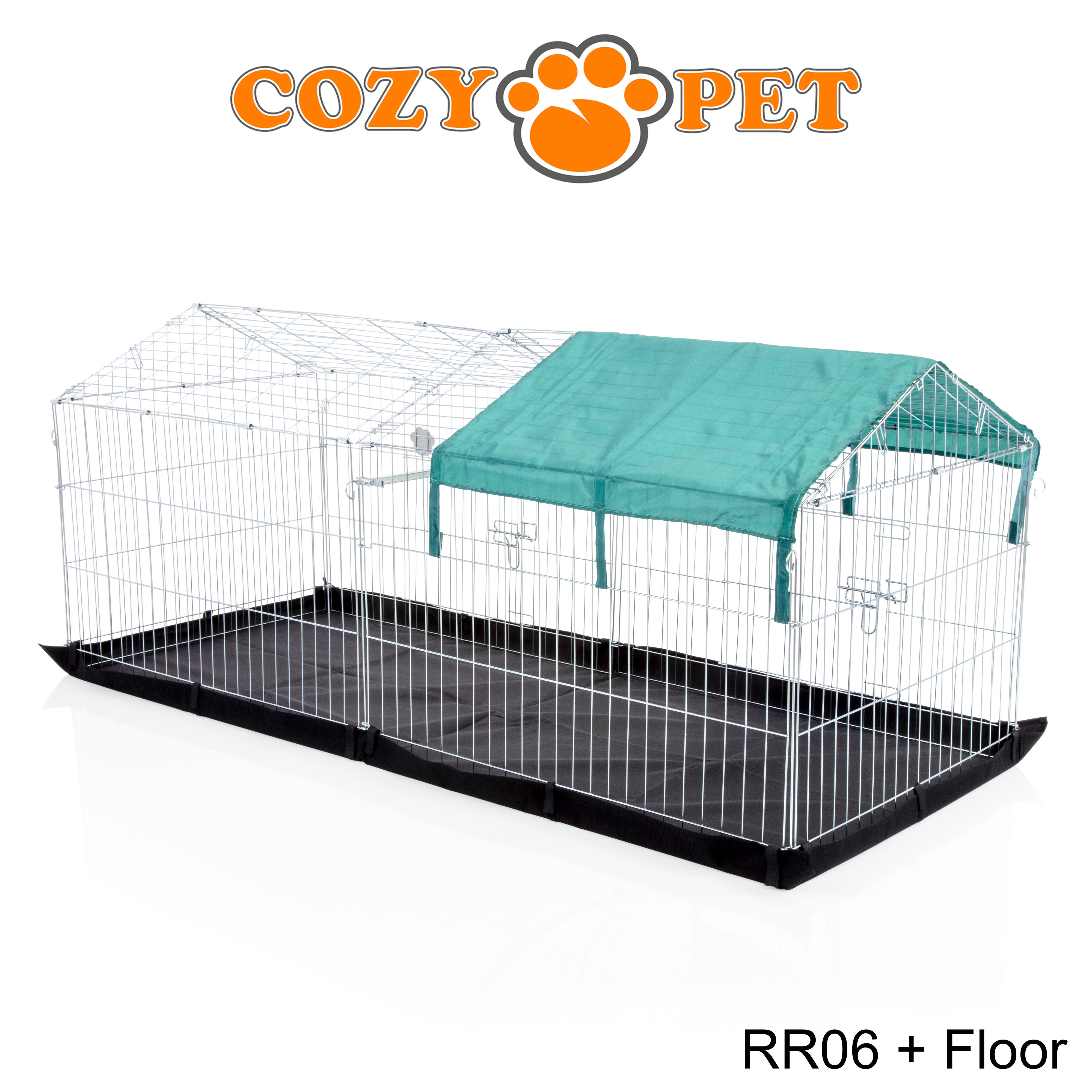 Rectangular Rabbit Run with Pitched Roof, Sunshade and Floor RR06 + Floor