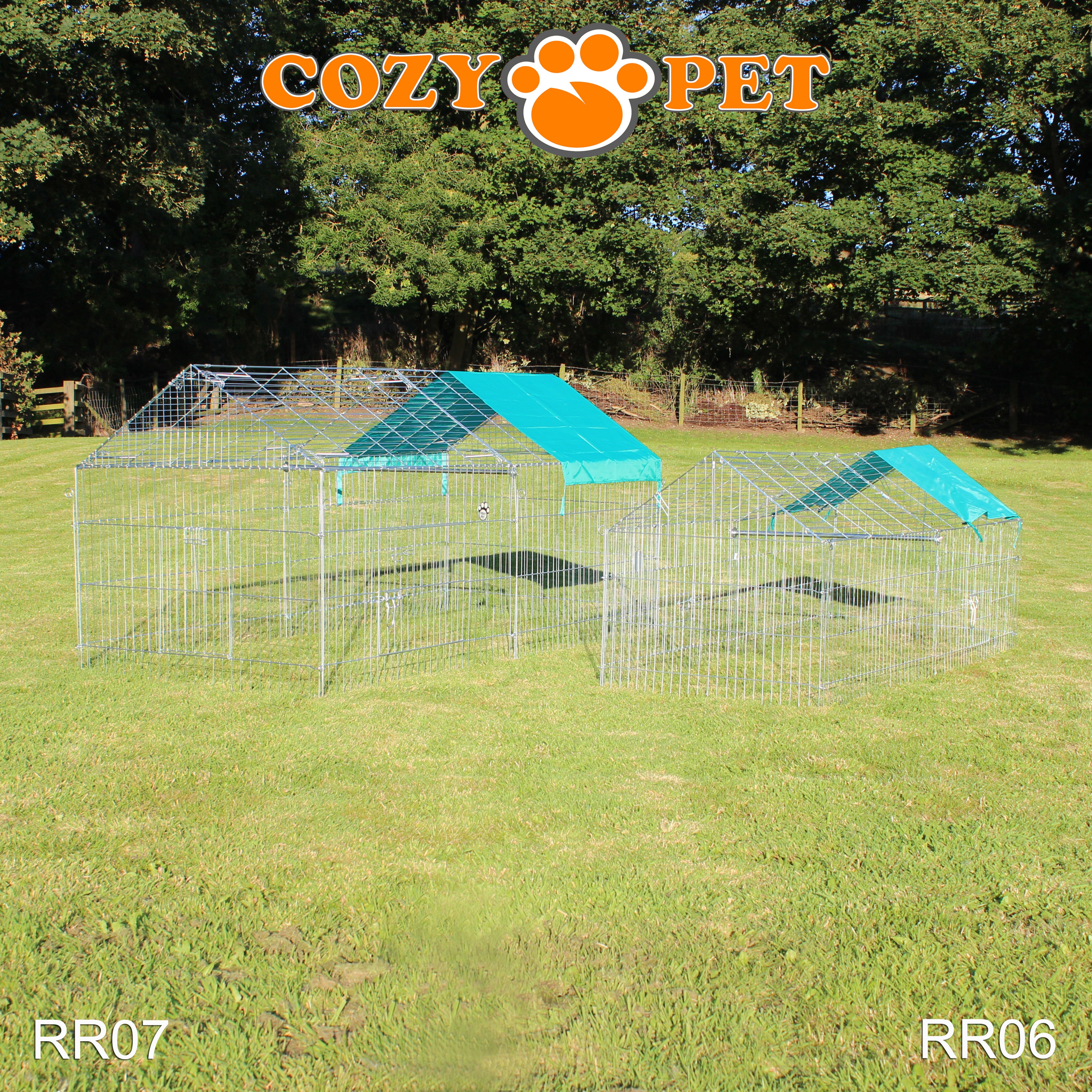 Rectangular Galvanised Rabbit Run with Pitched Roof and Sunshade - Large - RR07