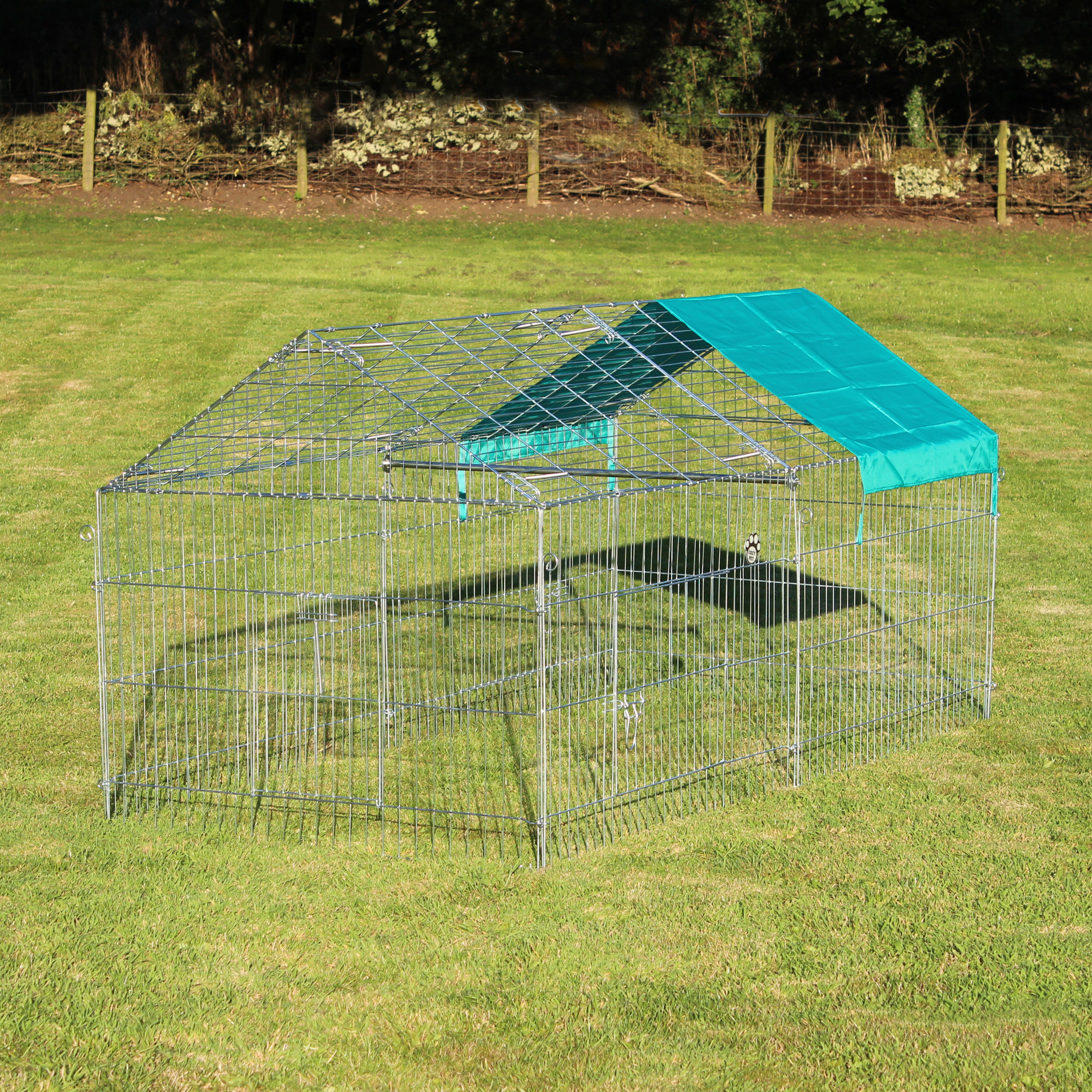 Rectangular Galvanised Rabbit Run with Pitched Roof and Sunshade - Large - RR07