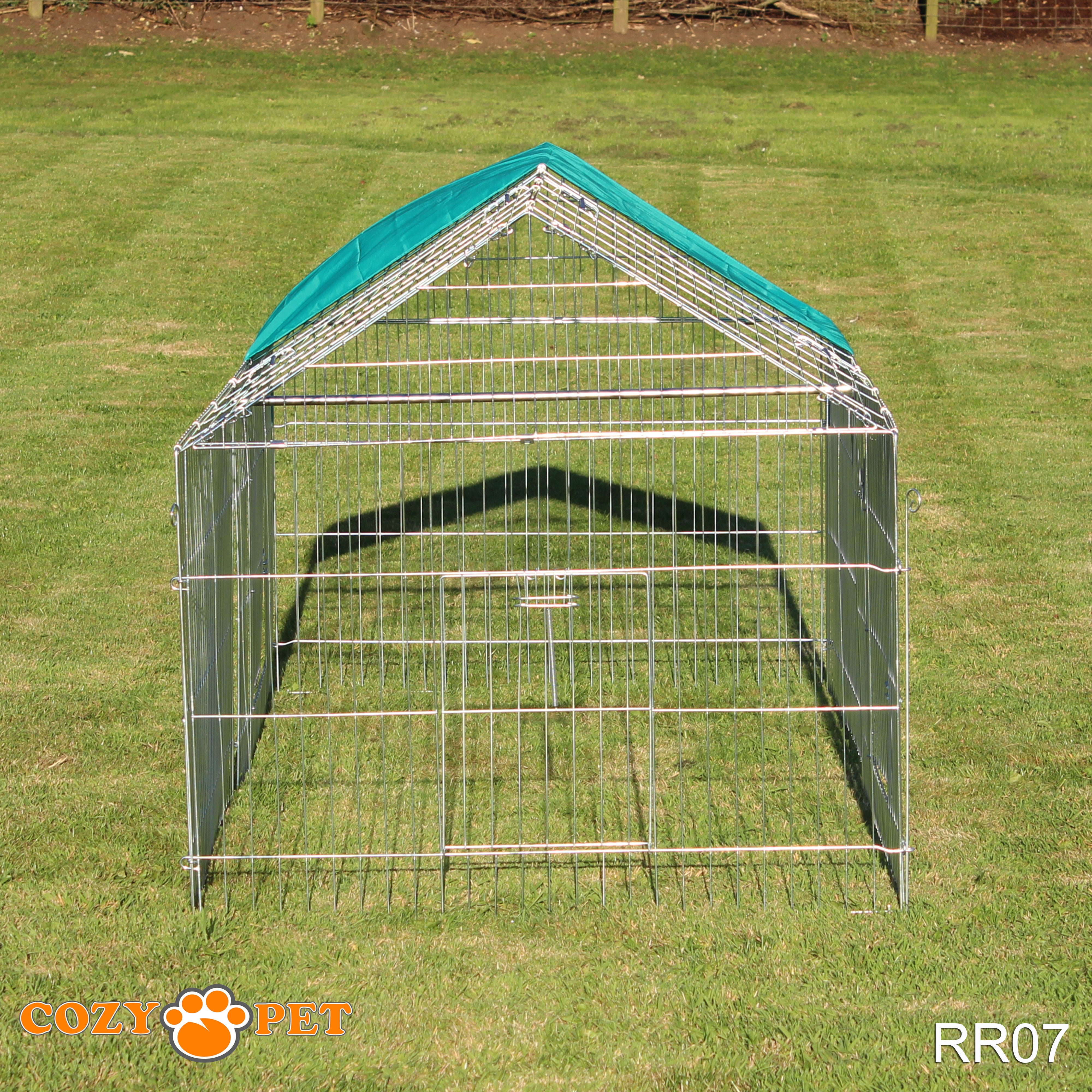 Rectangular Galvanised Rabbit Run with Pitched Roof and Sunshade - Large - RR07