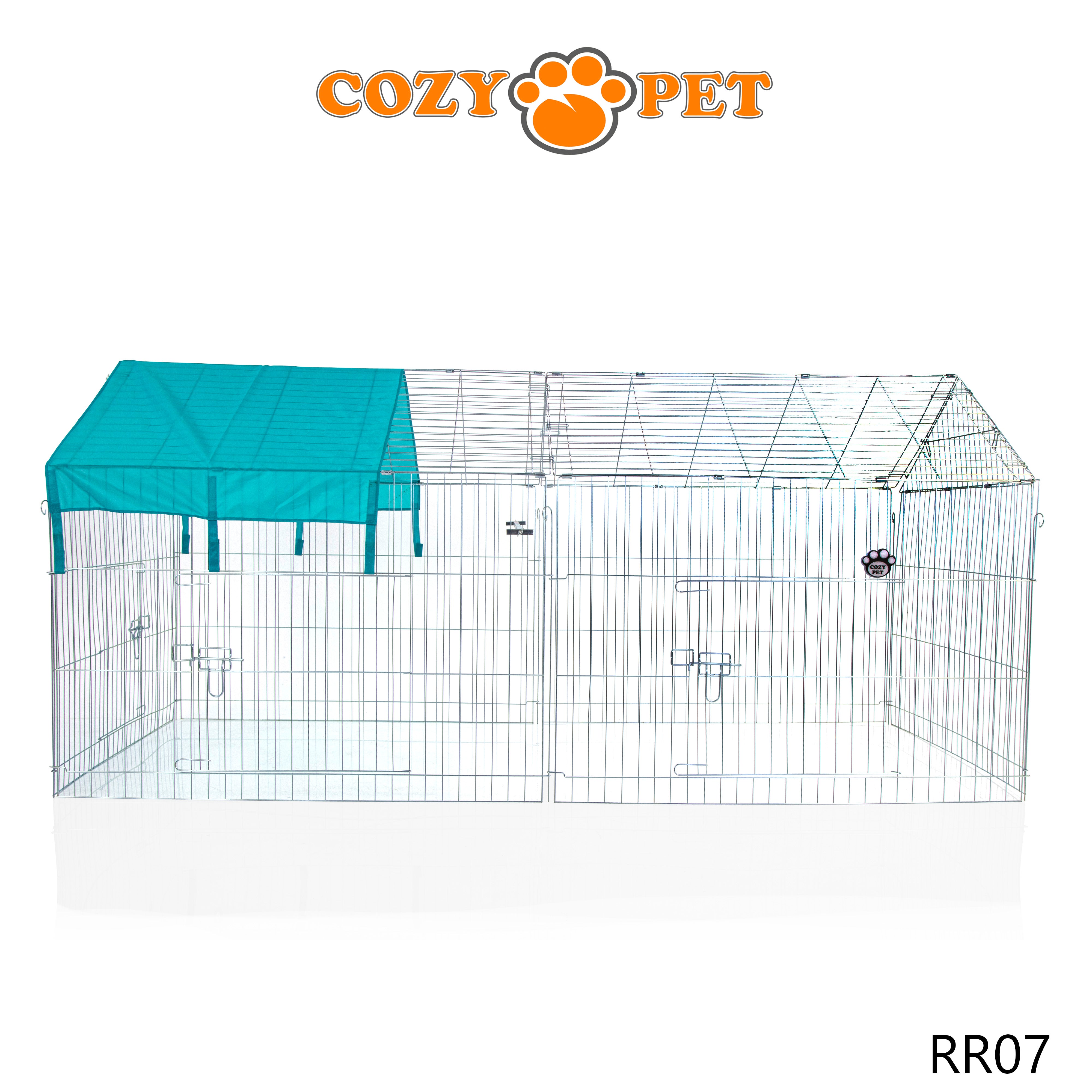 Rectangular Galvanised Rabbit Run with Pitched Roof and Sunshade - Large - RR07
