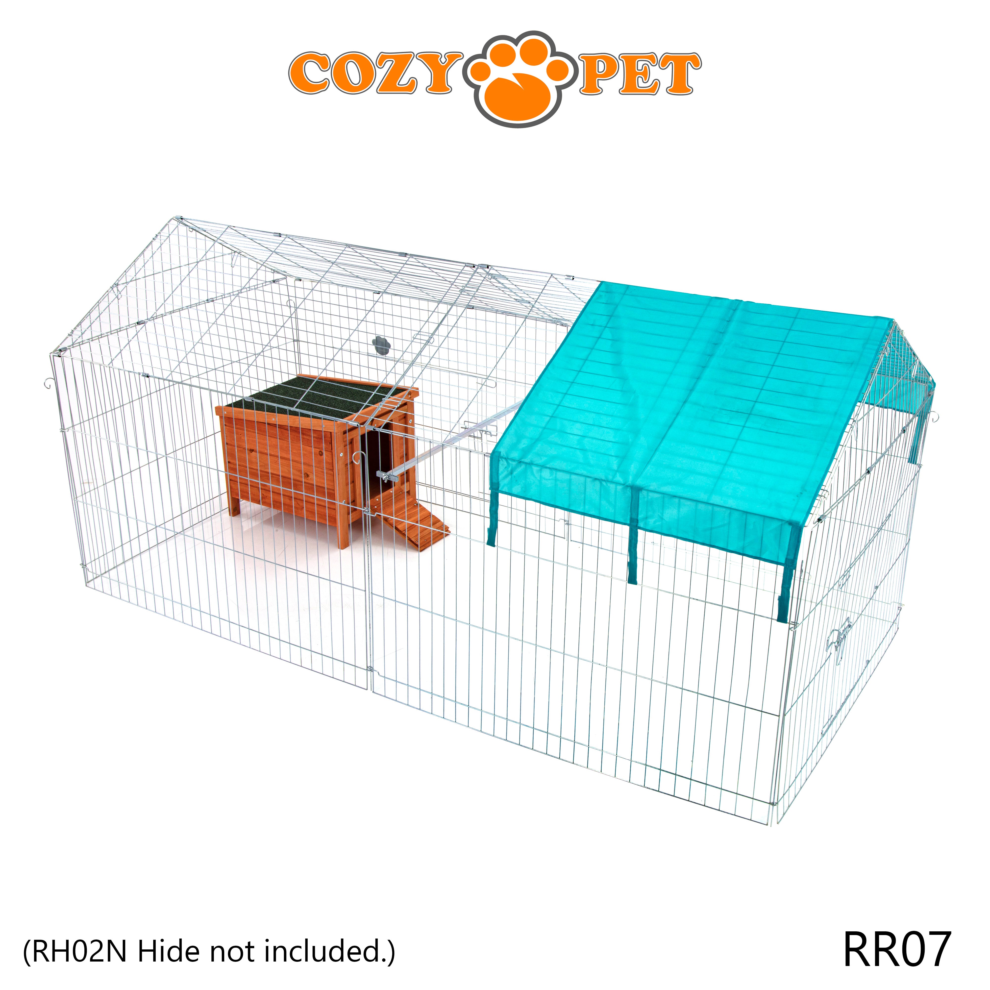 Rectangular Galvanised Rabbit Run with Pitched Roof and Sunshade - Large - RR07
