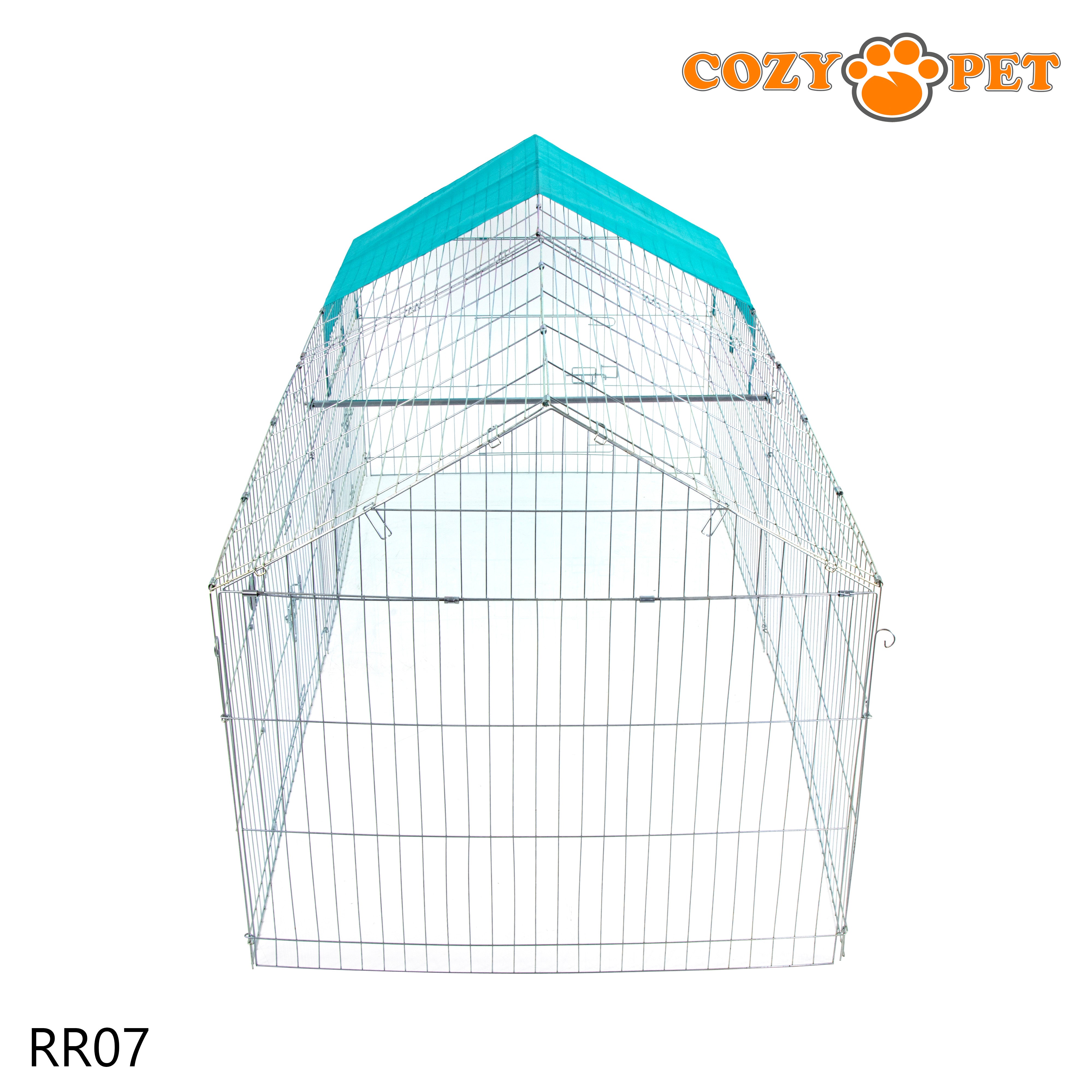 Rectangular Galvanised Rabbit Run with Pitched Roof and Sunshade - Large - RR07
