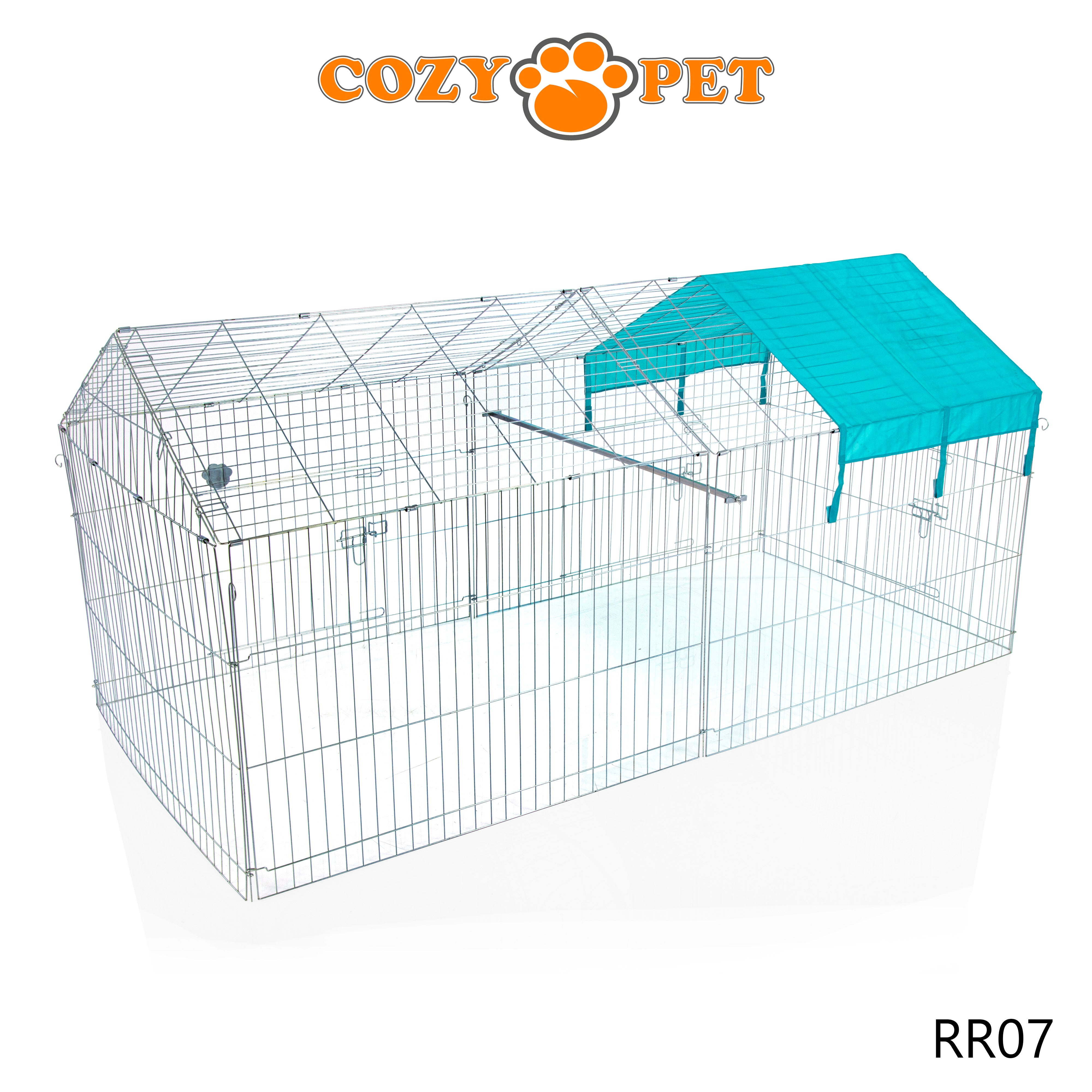 Rectangular Galvanised Rabbit Run with Pitched Roof and Sunshade - Large - RR07