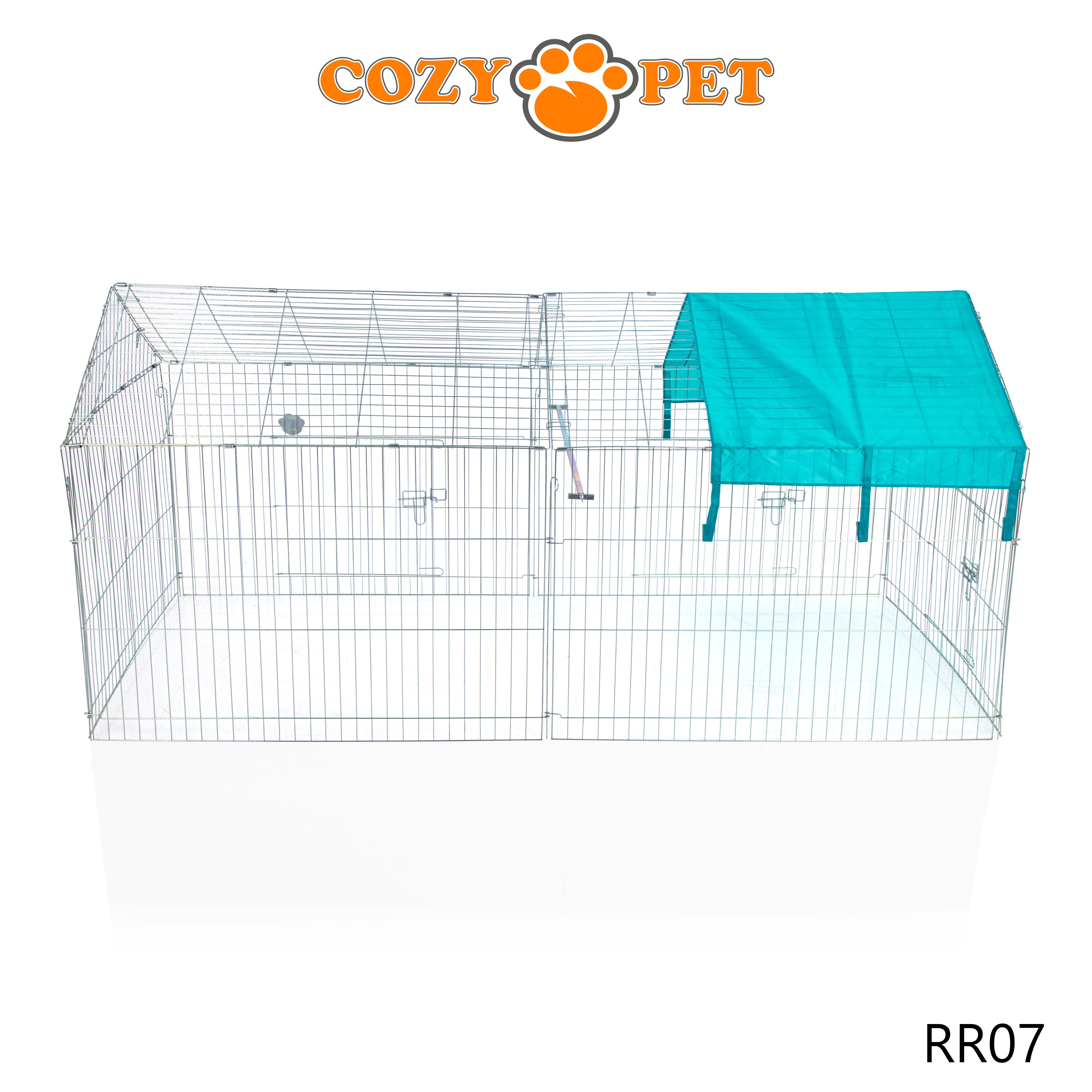 Rectangular Galvanised Rabbit Run with Pitched Roof and Sunshade - Large - RR07