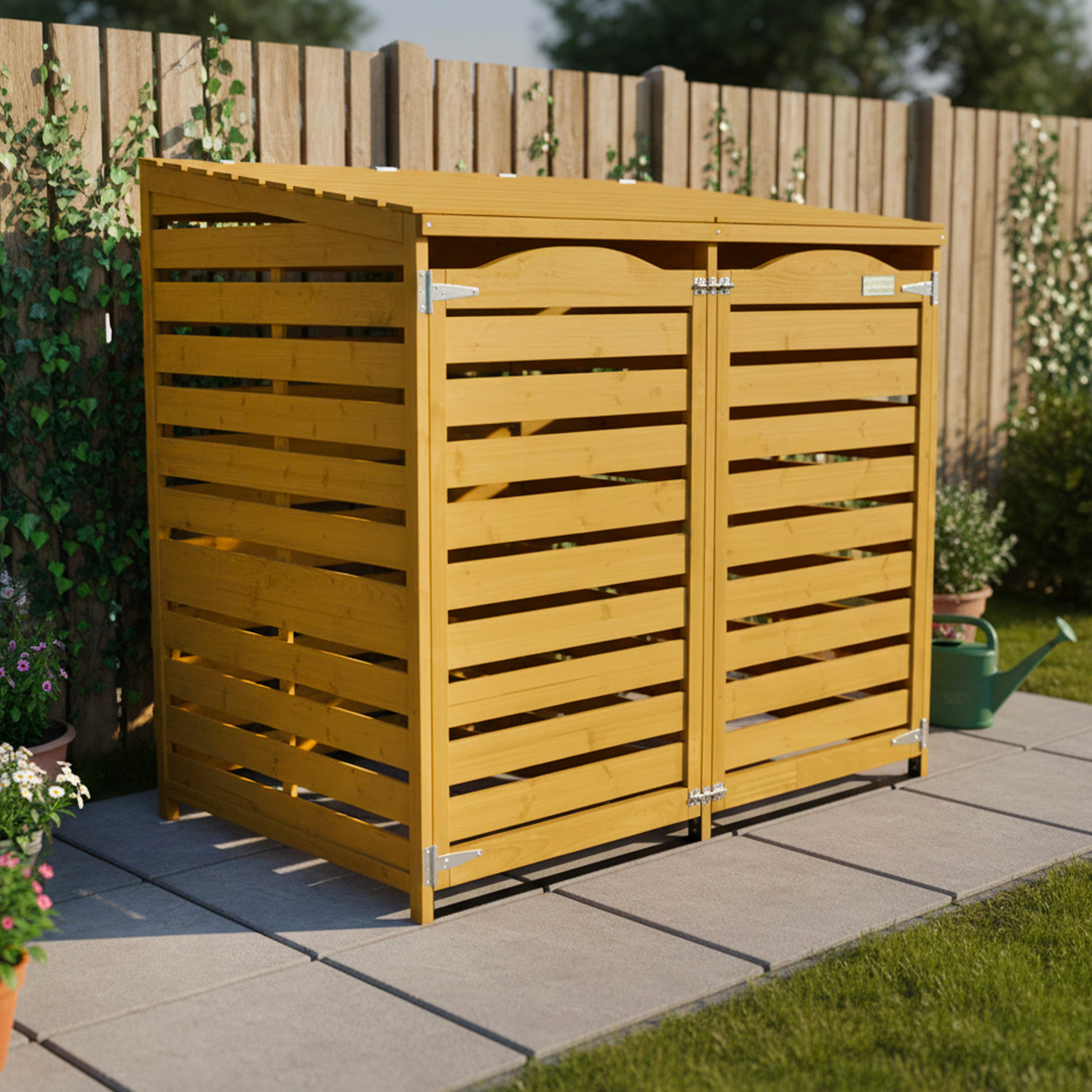 Wheelie Bin Storage Unit Double Outdoor Storage In Natural Wood WBS01-N