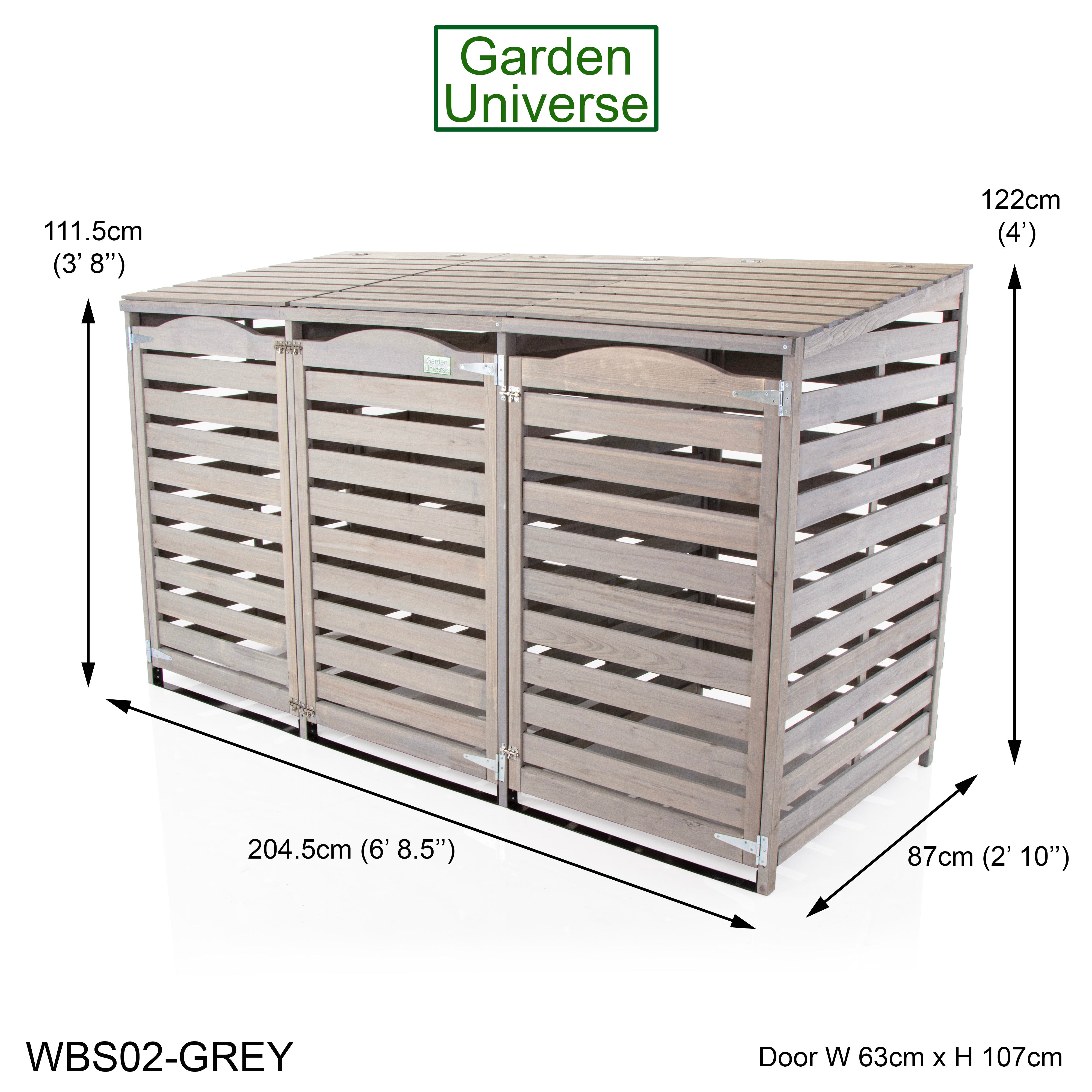 Wheelie Bin Storage Unit Triple Outdoor Storage In Grey WBS02-GREY