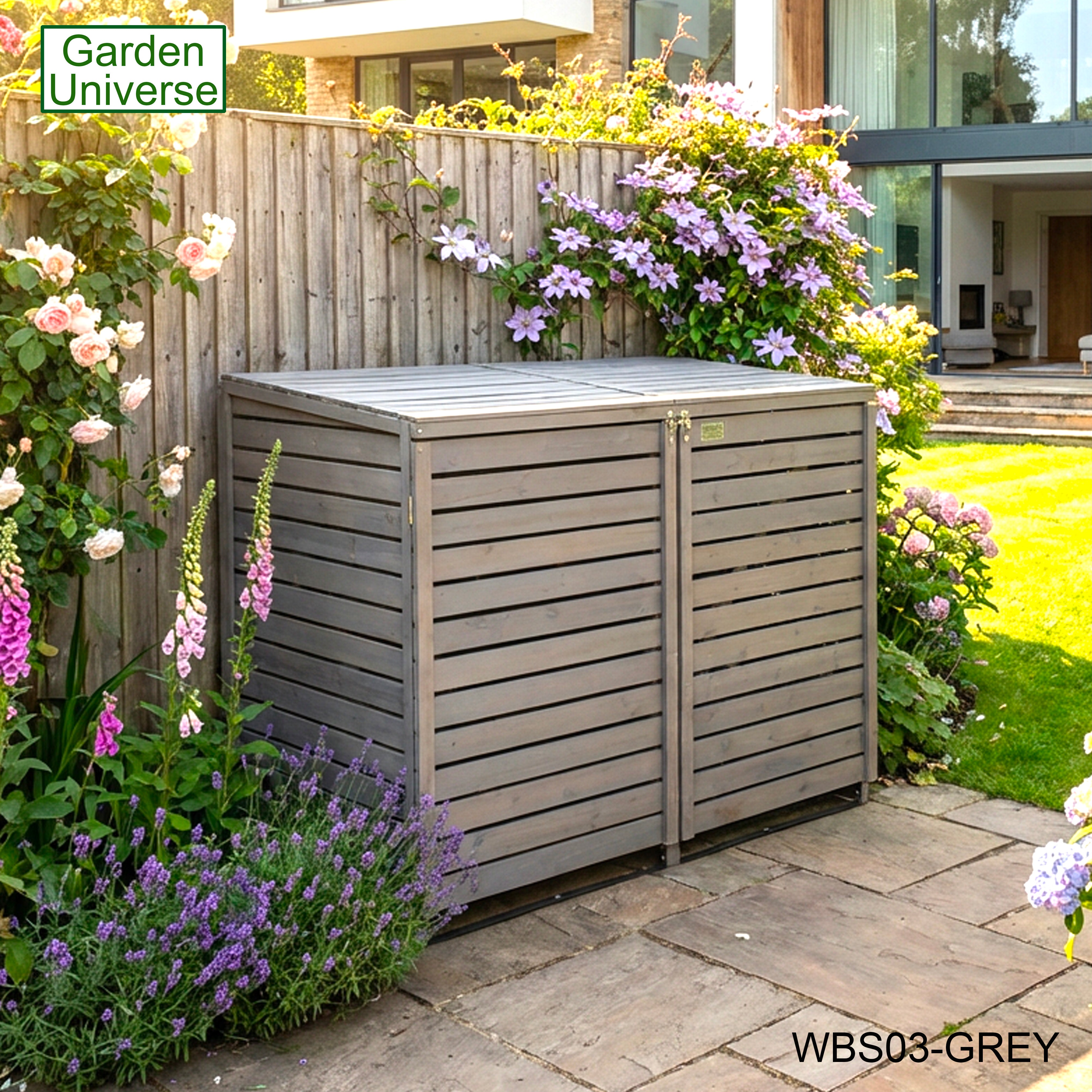 Wheelie Bin Storage Unit Double Outdoor Storage In Grey 2 x 240 L Bin Store Garden Store WBS03-GREY