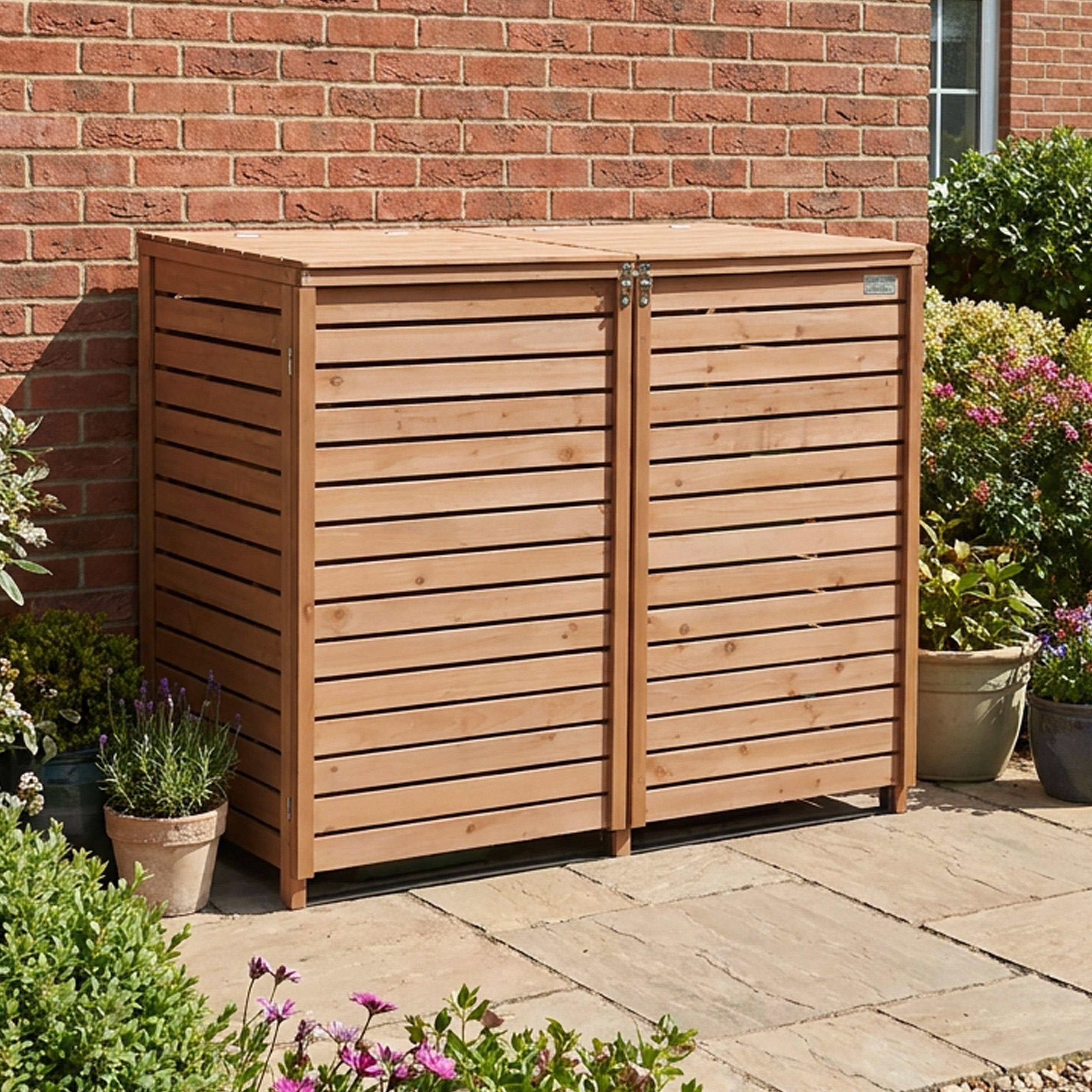 Wheelie Bin Storage Unit Double Outdoor Storage In Brown 2 x 240 L Bin Store Garden Store WBS03-N