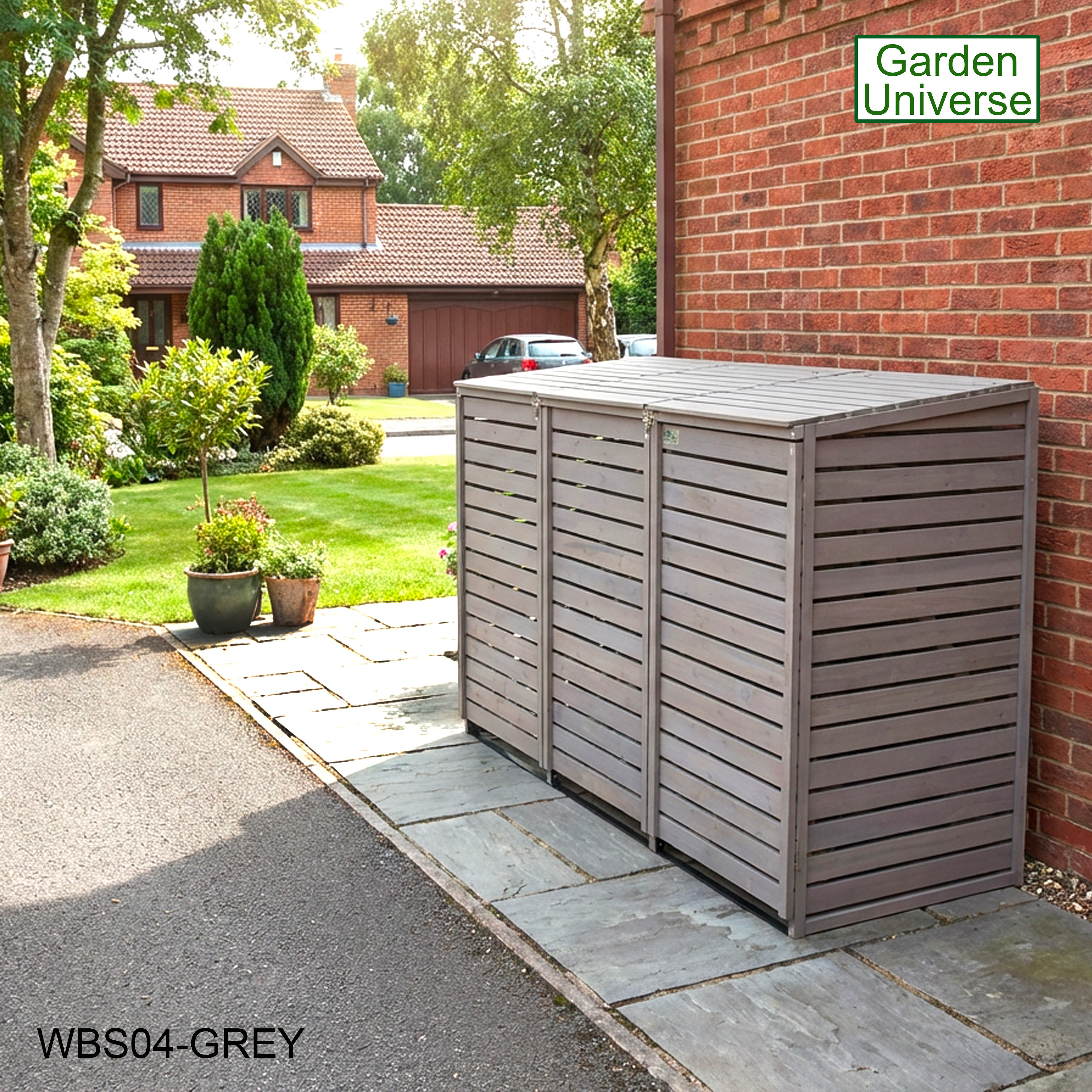 Wheelie Bin Storage Unit Triple Outdoor Storage In Grey 3 x 240 L Bin Store Garden Store WBS04-GREY