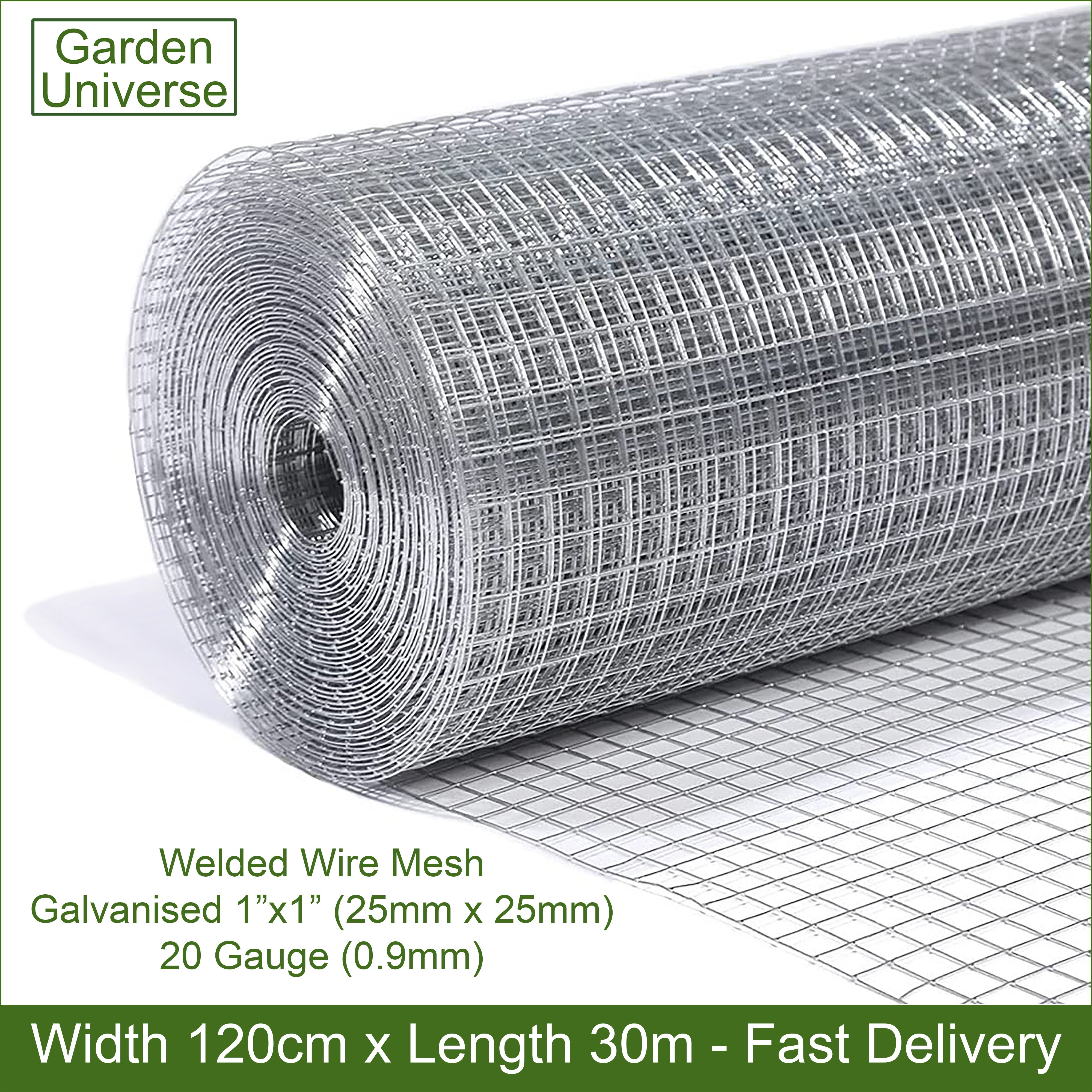 Welded Wire Mesh Galvanised Garden Universe Hole Size 25mm x 25mm (1"x1") H 120cm x L 30m Garden Fence W01-6